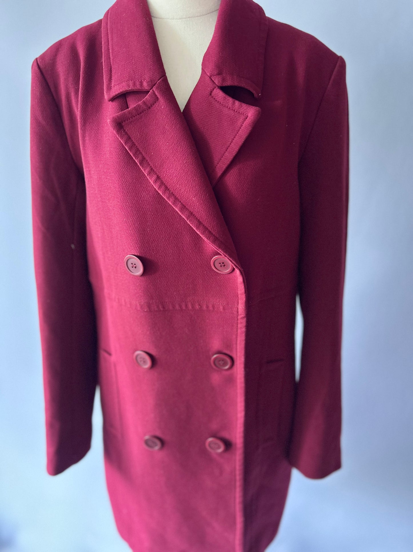 Max Tailored Double-Breasted Long Coat - Burgundy - Size 14