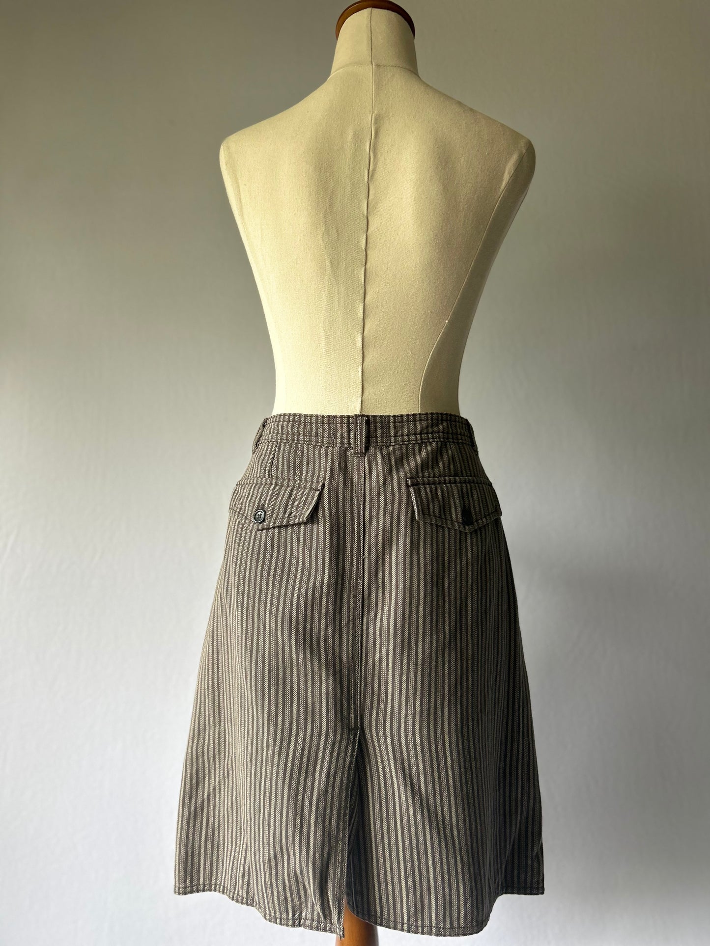 Vintage London 1992 Striped Cotton Skirt – Size 12, 100% Cotton