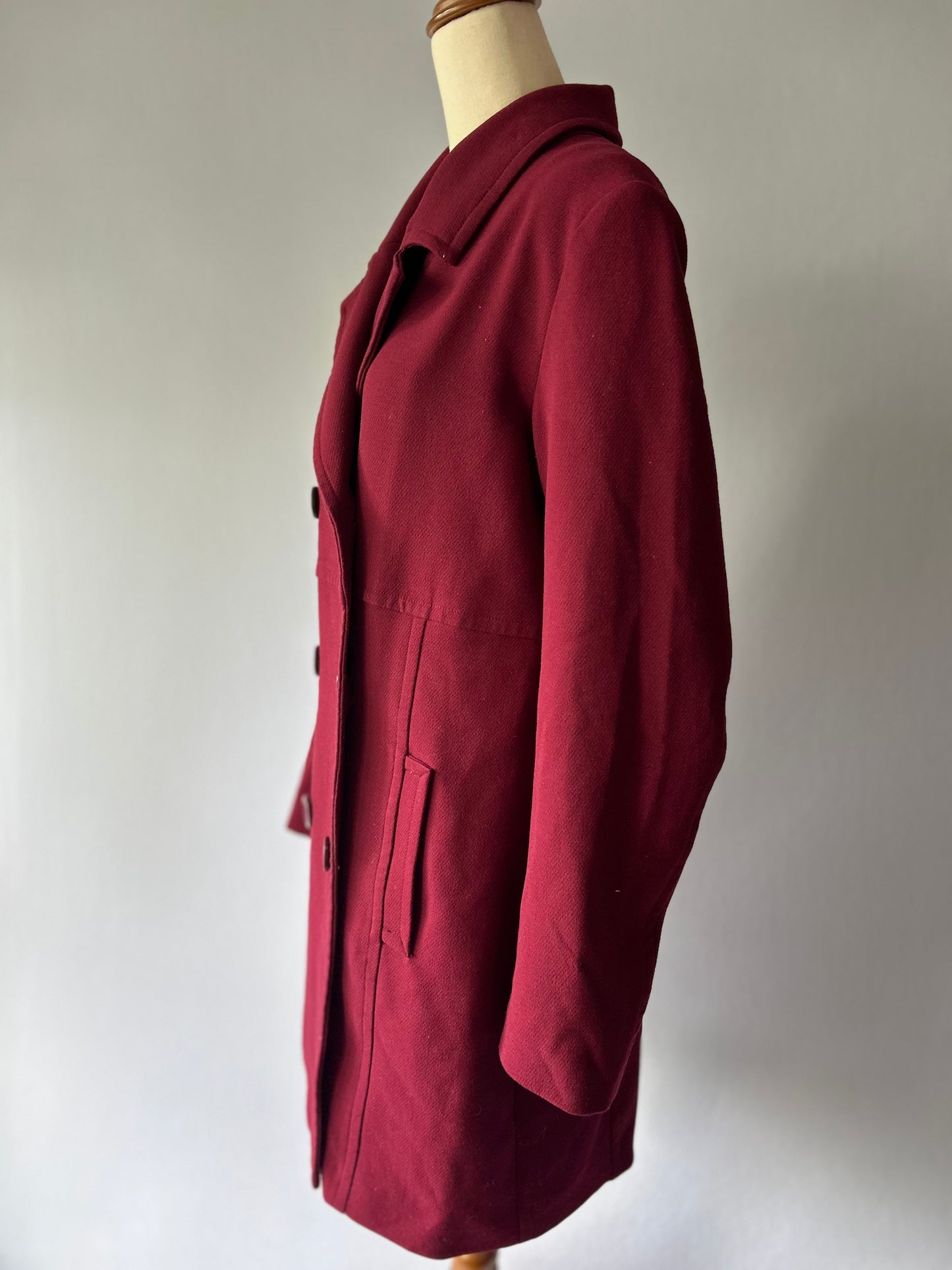 Max Tailored Double-Breasted Long Coat - Burgundy - Size 14