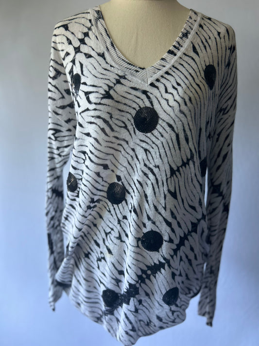 Verg Black & White Lightweight Linen-Cotton Sweater – Size Small