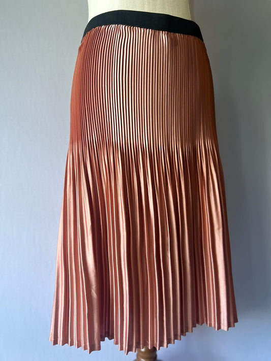 Metallic Peach Satin Pleated Midi Skirt - Size M