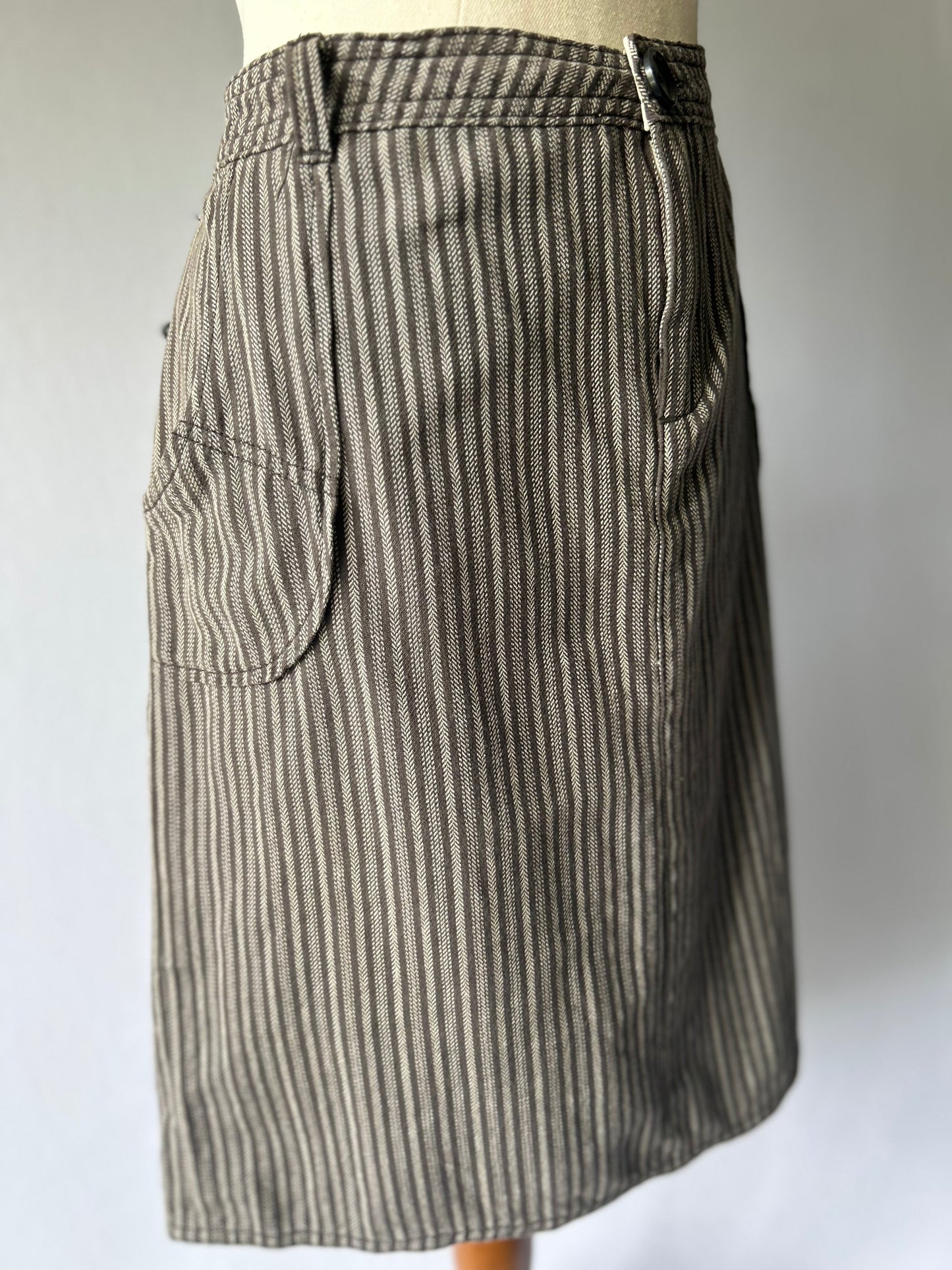 Vintage London 1992 Striped Cotton Skirt – Size 12, 100% Cotton