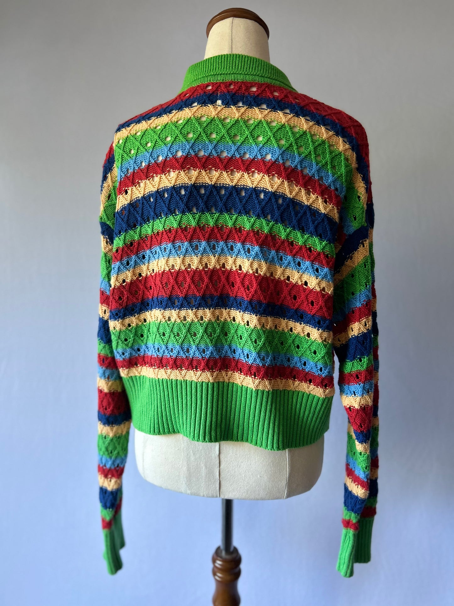 Colorful Striped Knit Cardigan – 100% Cotton, Size L