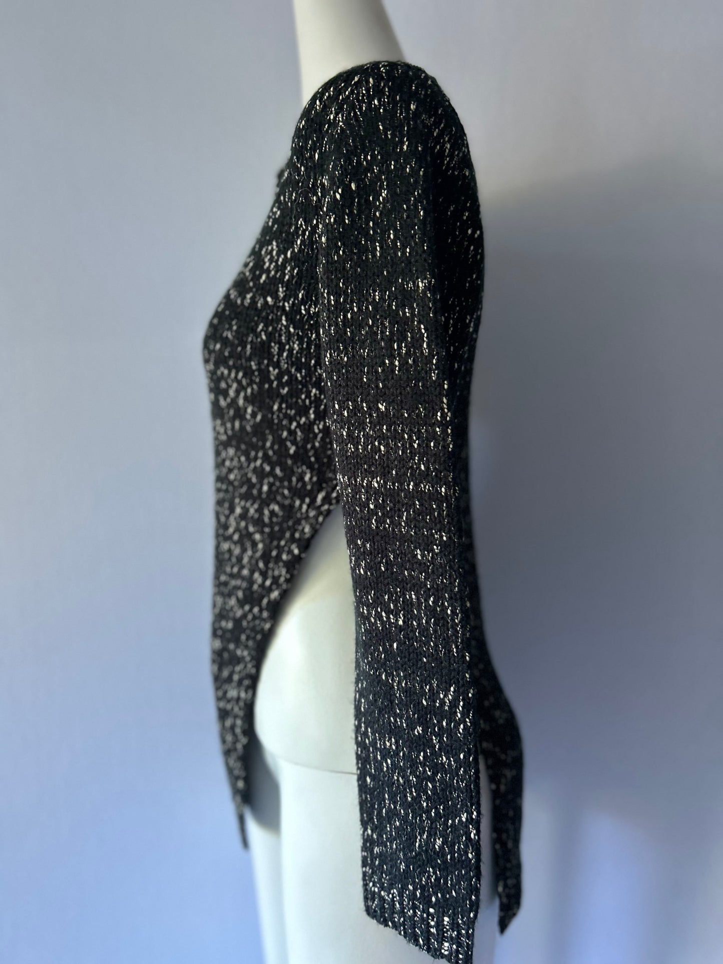 Minkpink Cotton Marle Knit Jumper | High Side Slits | Size Small | Black & Cream