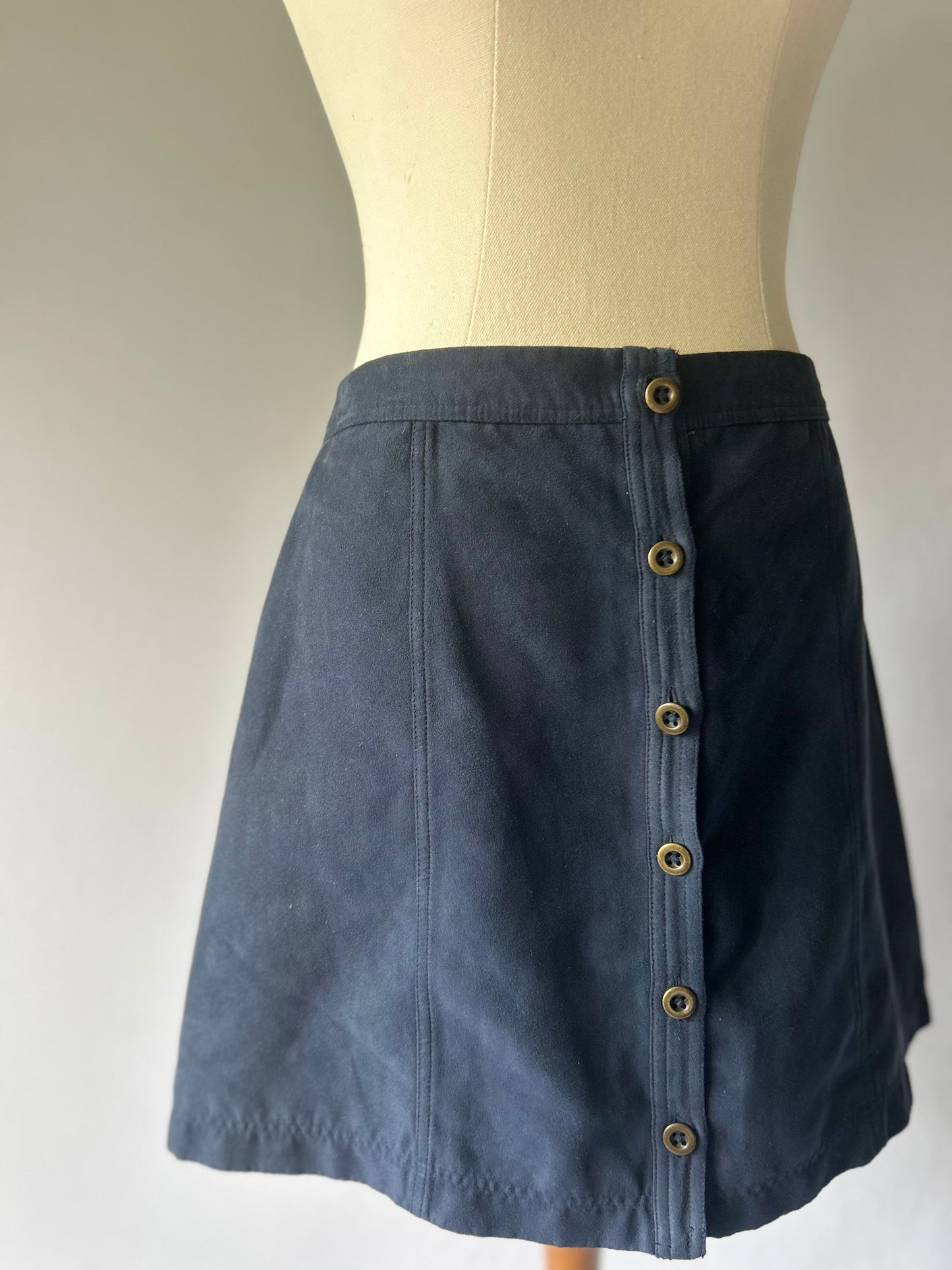 HOLLISTER Button-Front Mini Skirt - Navy Faux Suede