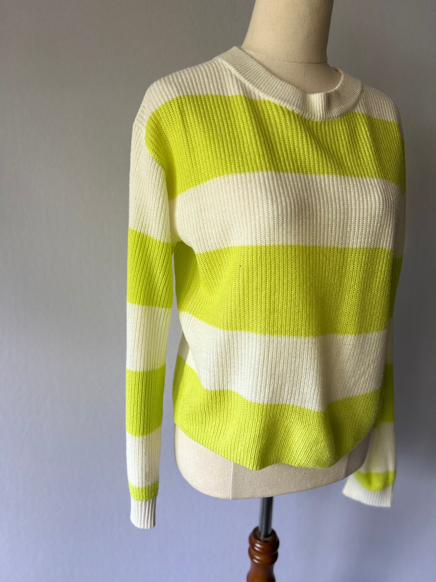 Lime & White Bold Stripe Knit Jumper - Size S