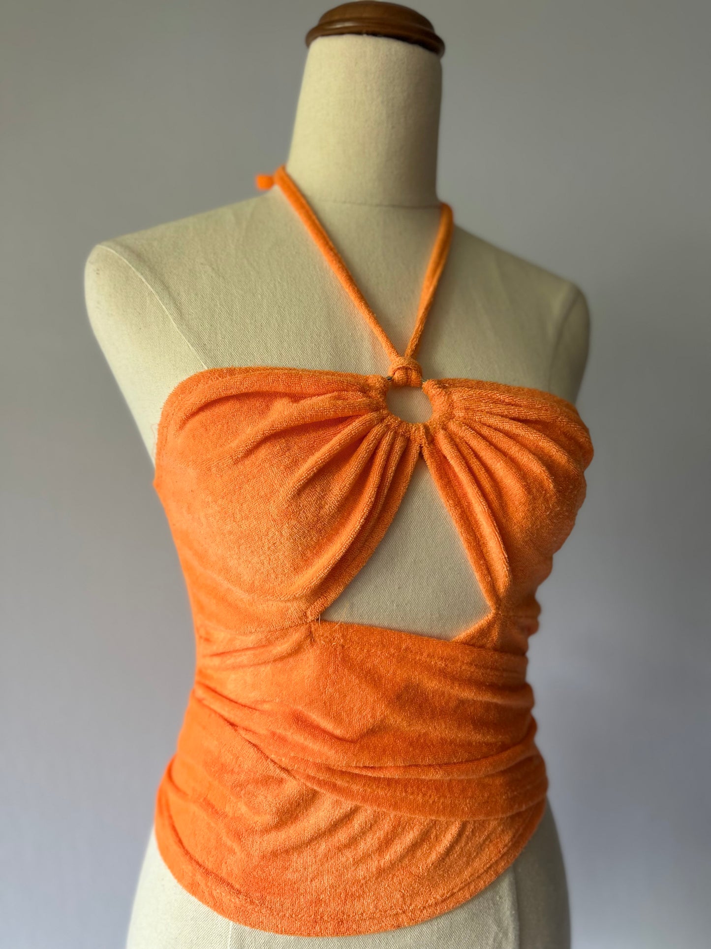 Orange Terry Cloth Halter Top with Cutout size small