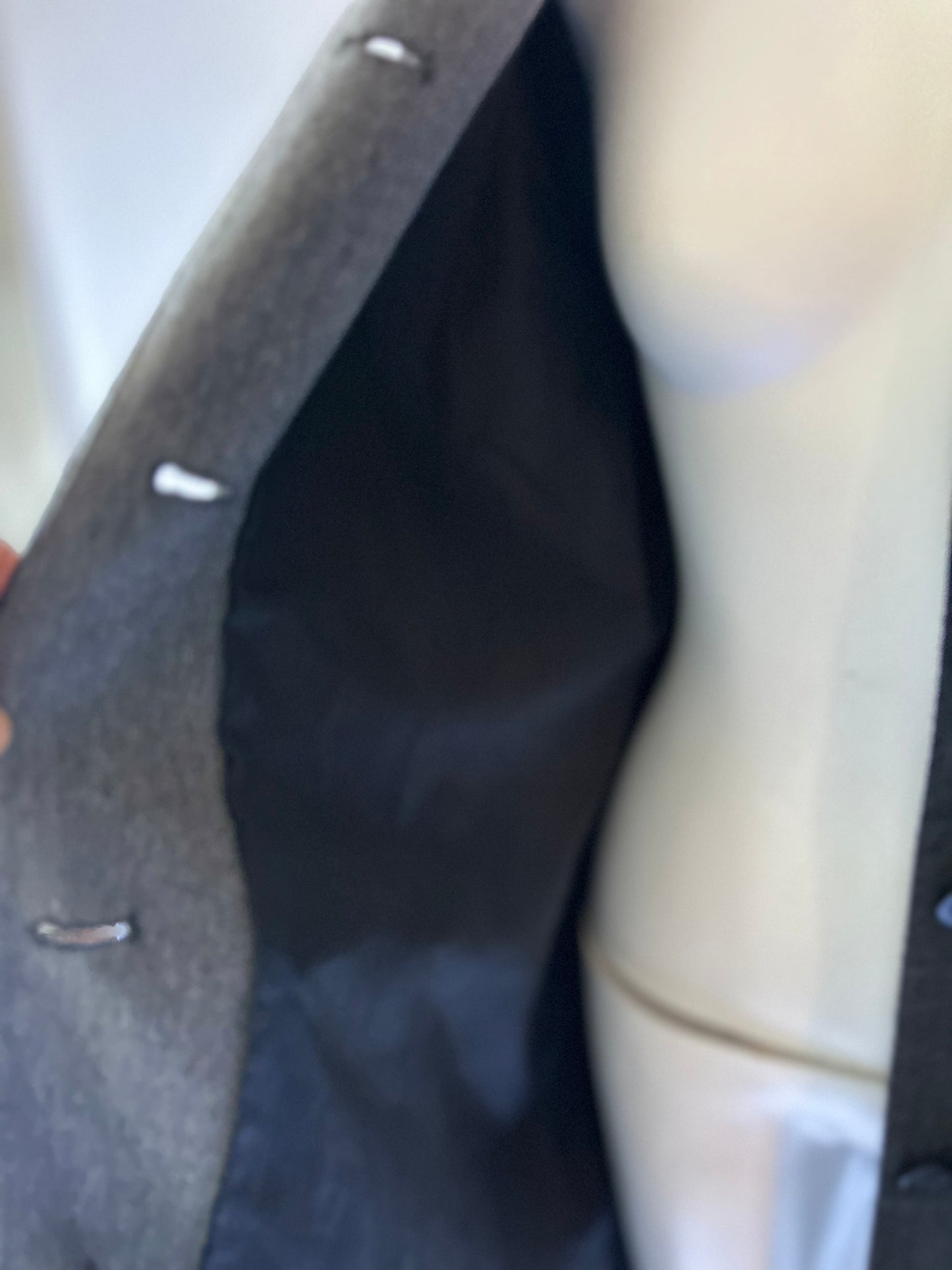 Grey Wool Blend Tailored Overcoat | Two-Tone Collar | Size 16 | Winter Outerwear