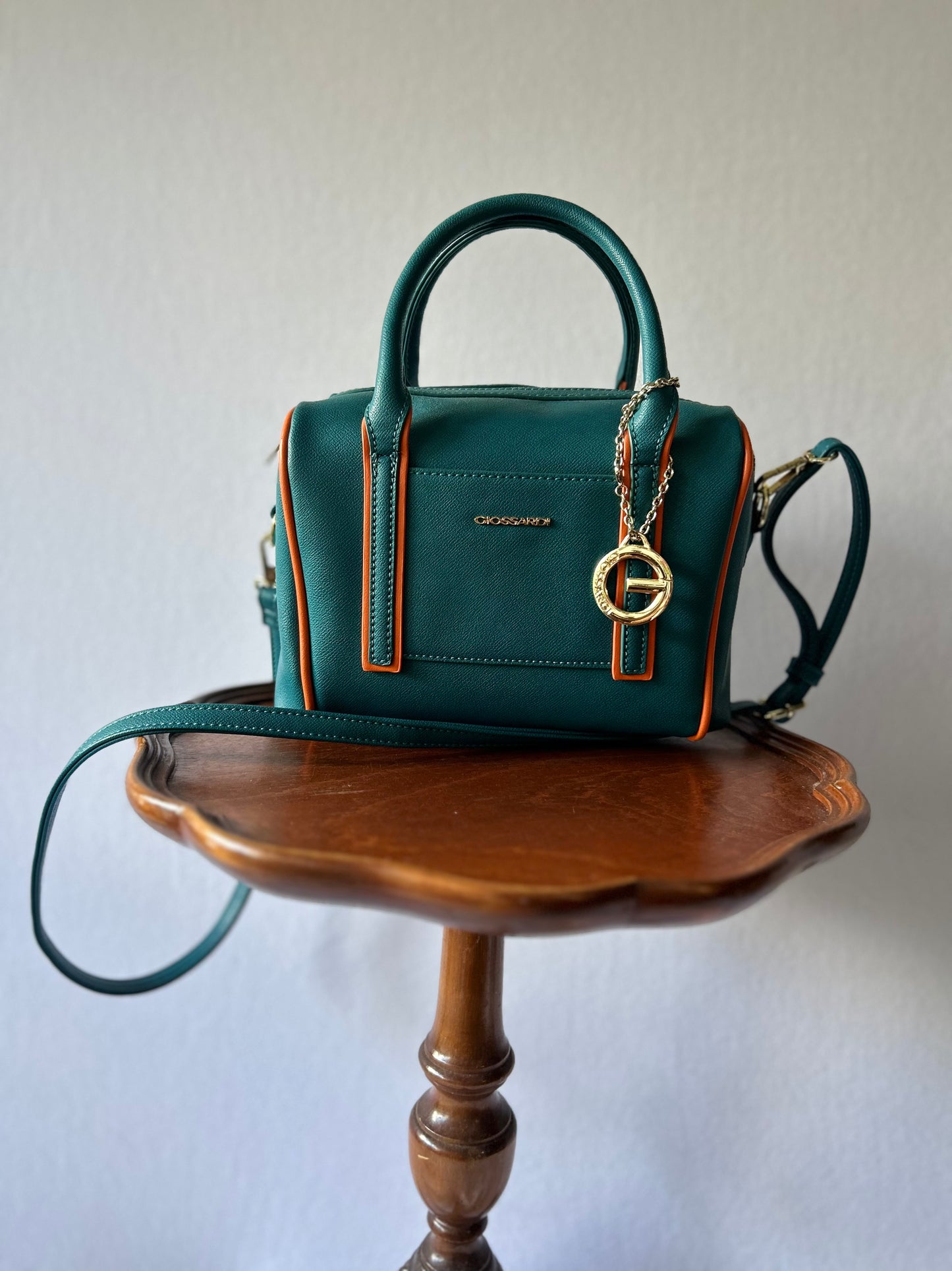 Giossardi Faux-Leather Dual-Strap Bowling Bag - Teal & Orange Detail