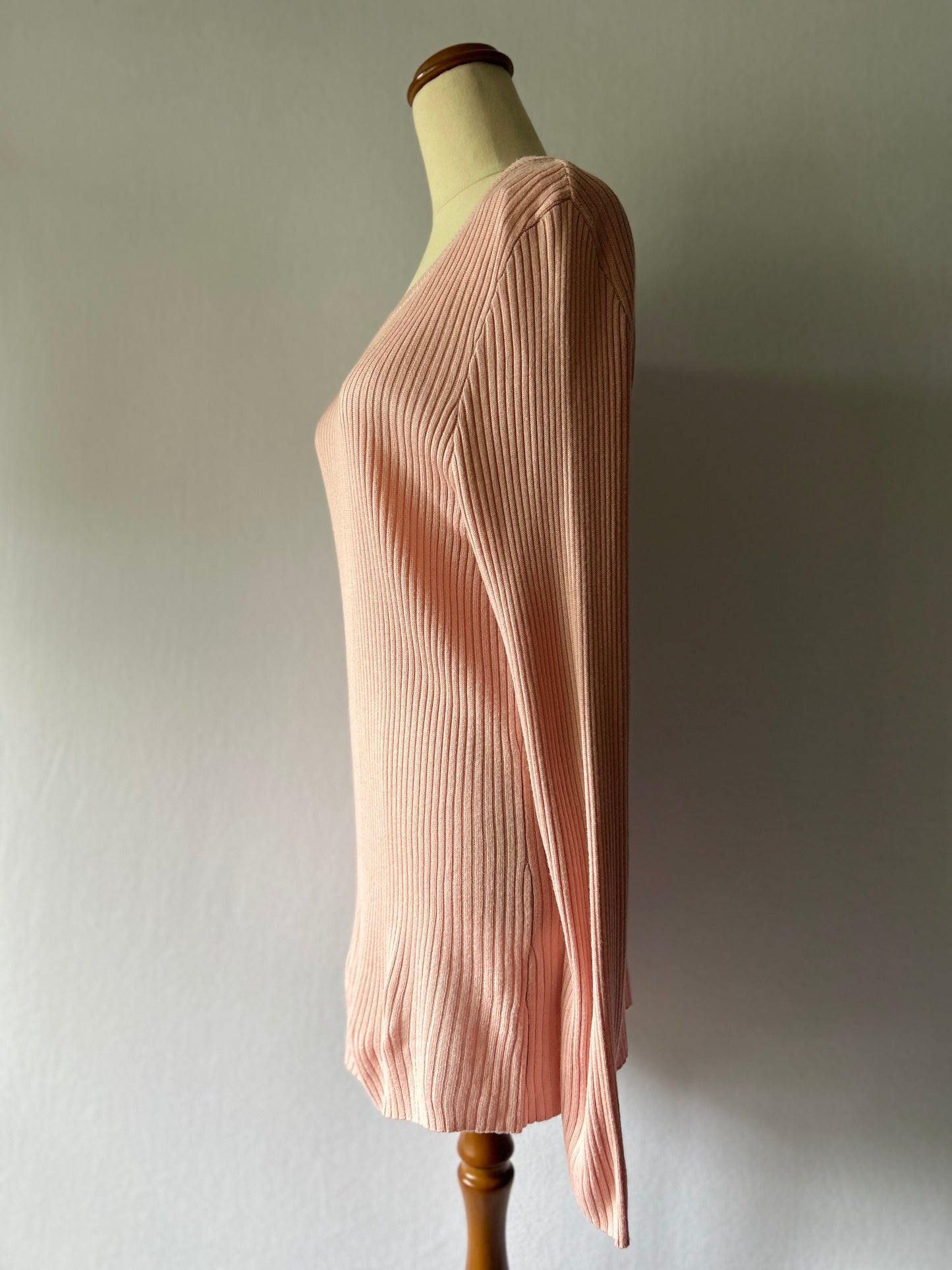 Dusty Pink Long Sleeve Rib-Knit Tunic | Flare Hem | Size Large