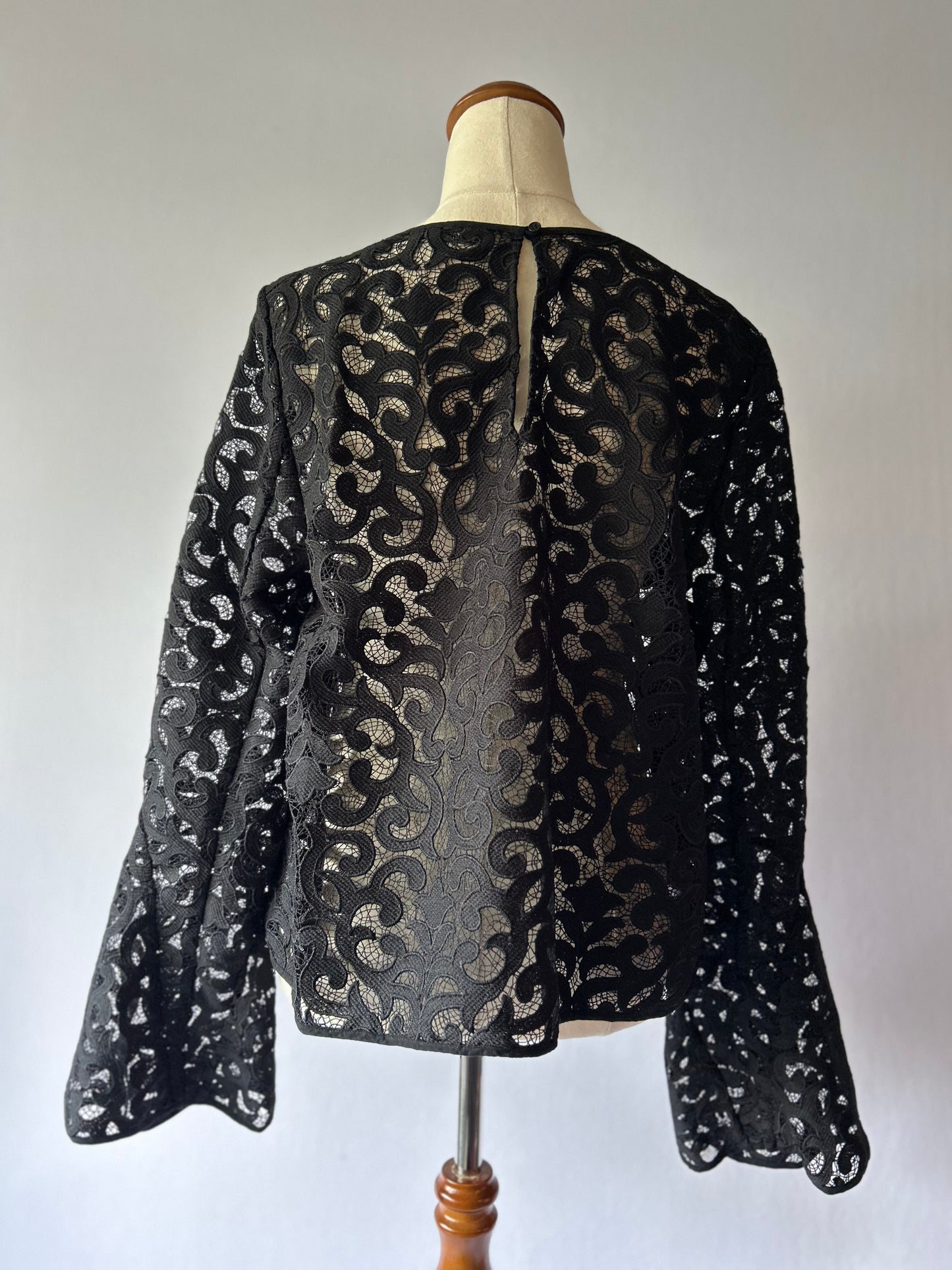 Country Road Guipure Lace Bell-Sleeve Blouse - Black - Size 12