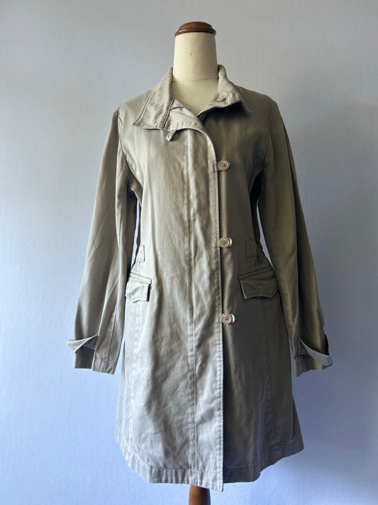 Structured Cotton Utility Trench Jacket with Zip & Button Closure - Size M