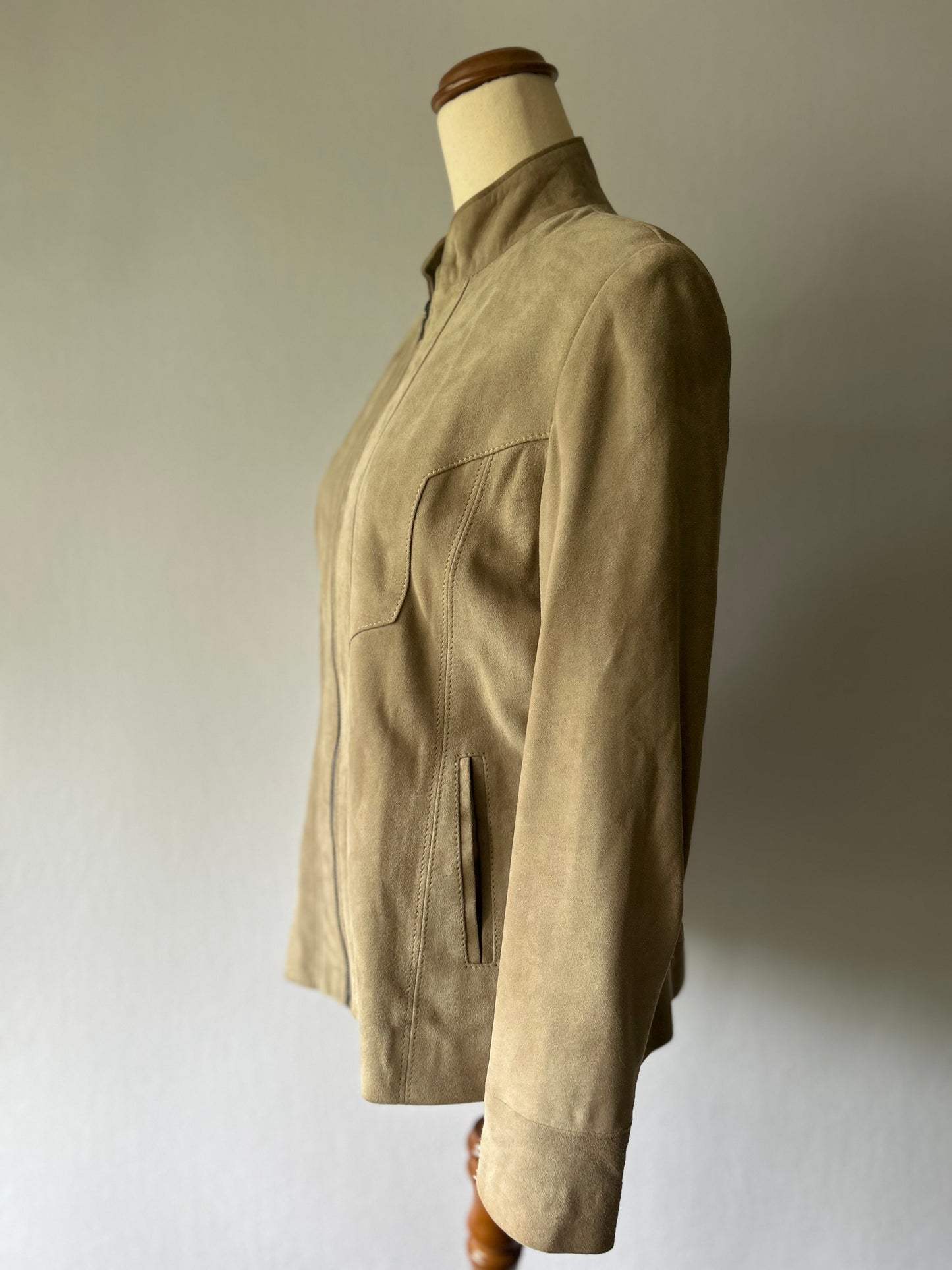 Soft Sand Genuine Suede Leather Zip-Front Jacket – Size 42
