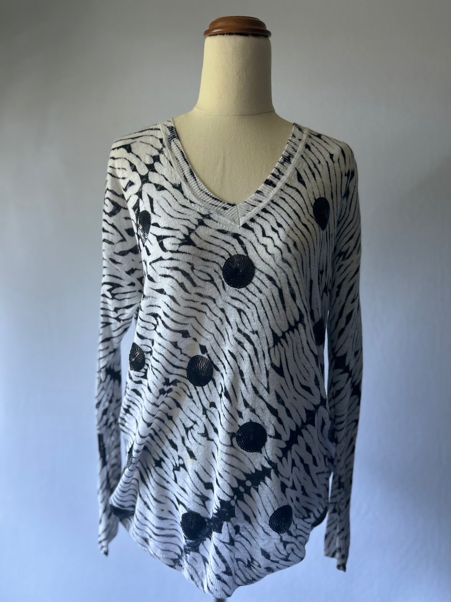 Verg Black & White Lightweight Linen-Cotton Sweater – Size Small