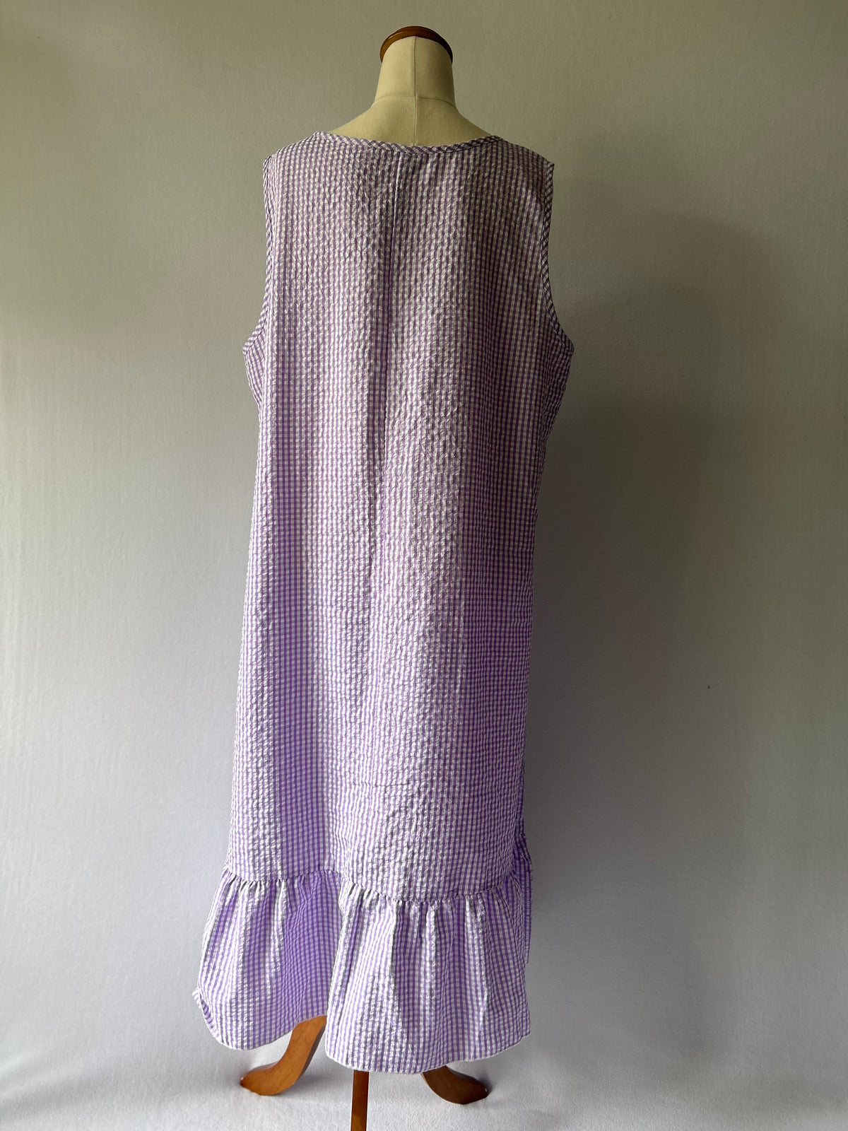 Lilac Gingham Floral Appliqué Midi Dress – Size XL