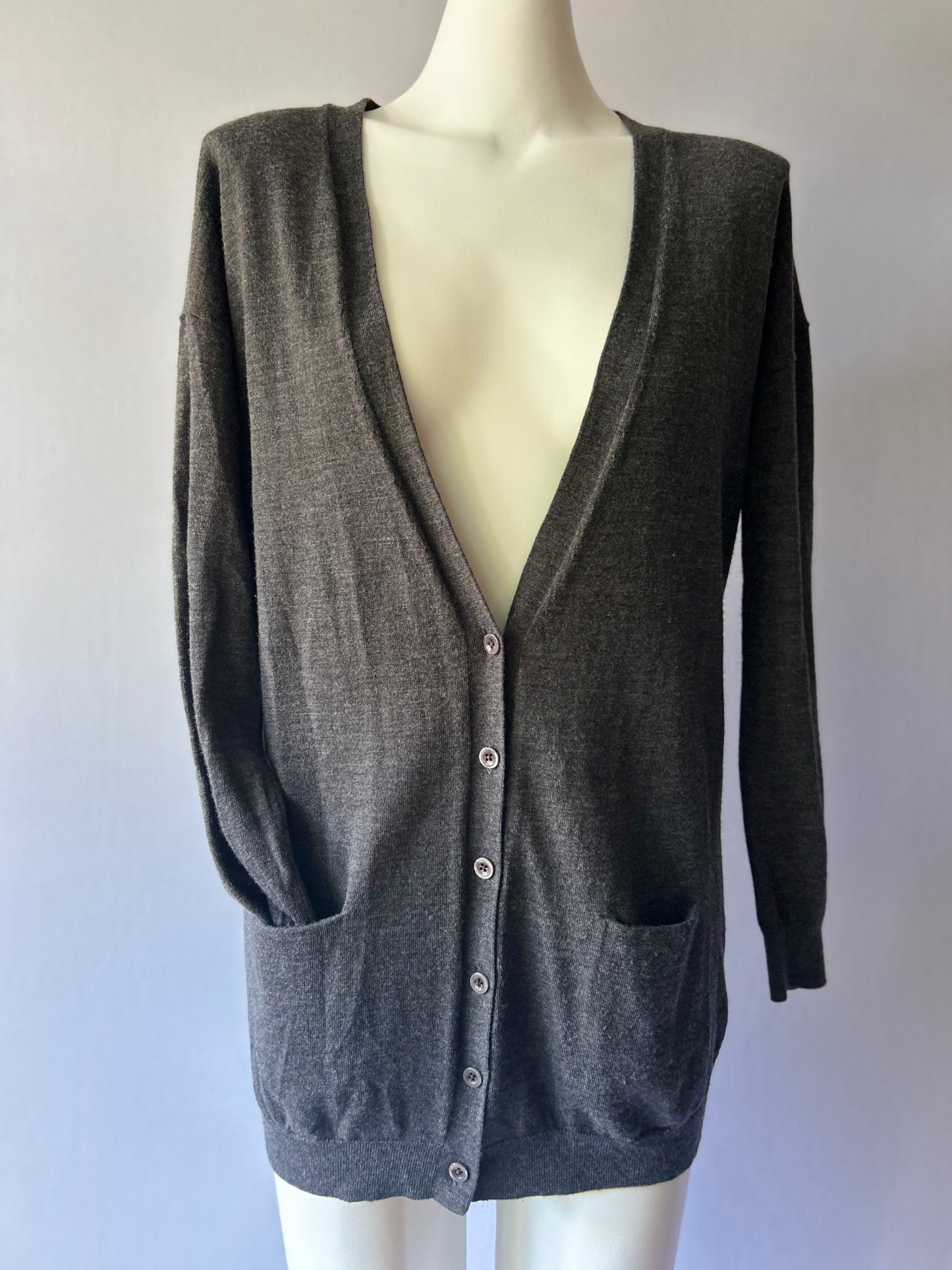 Saba 100% Merino Wool Longline Cardigan - Charcoal - Size 8