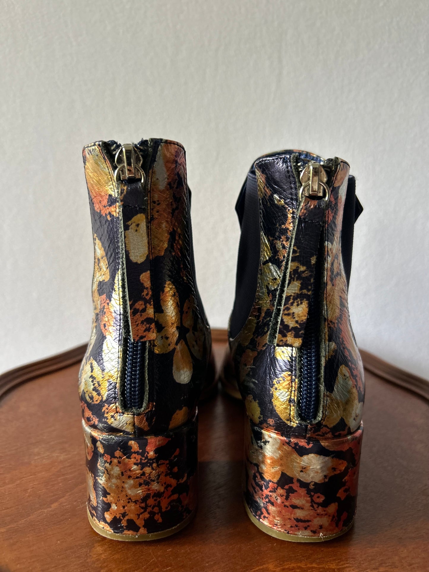 Abstract Metallic "Gold Leaf" Ankle Boots – Size 36