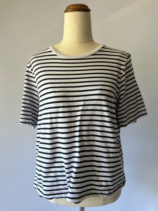 MNG Black & White Striped Cotton Tee (Size Small)