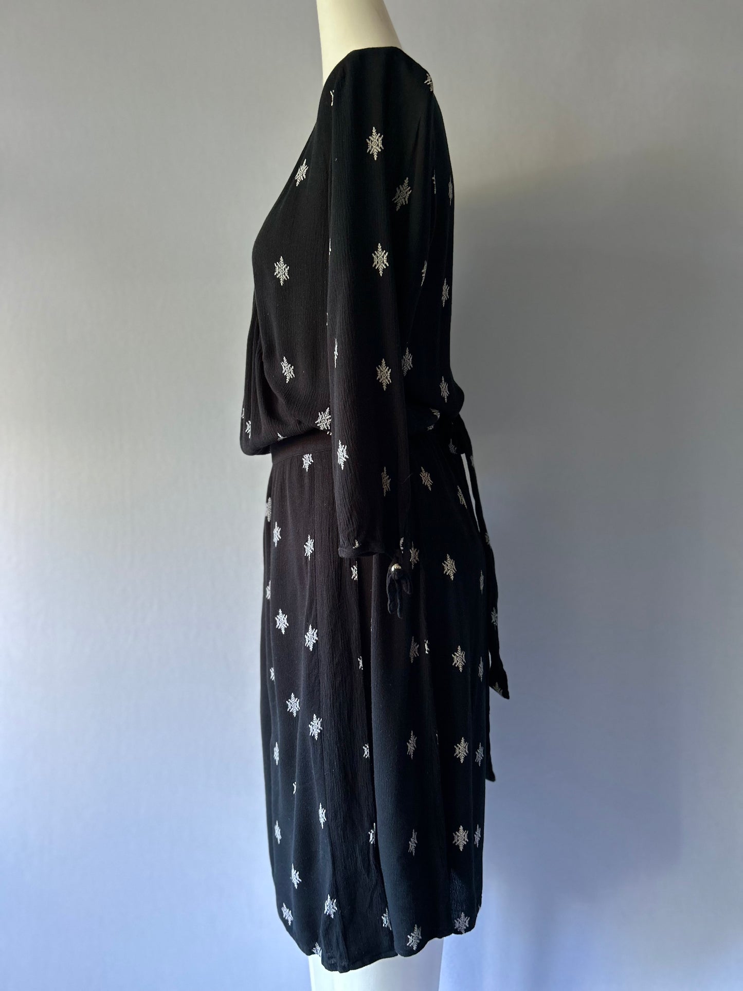 Max Black Abstract Geometric Wrap Midi Dress - Size 10