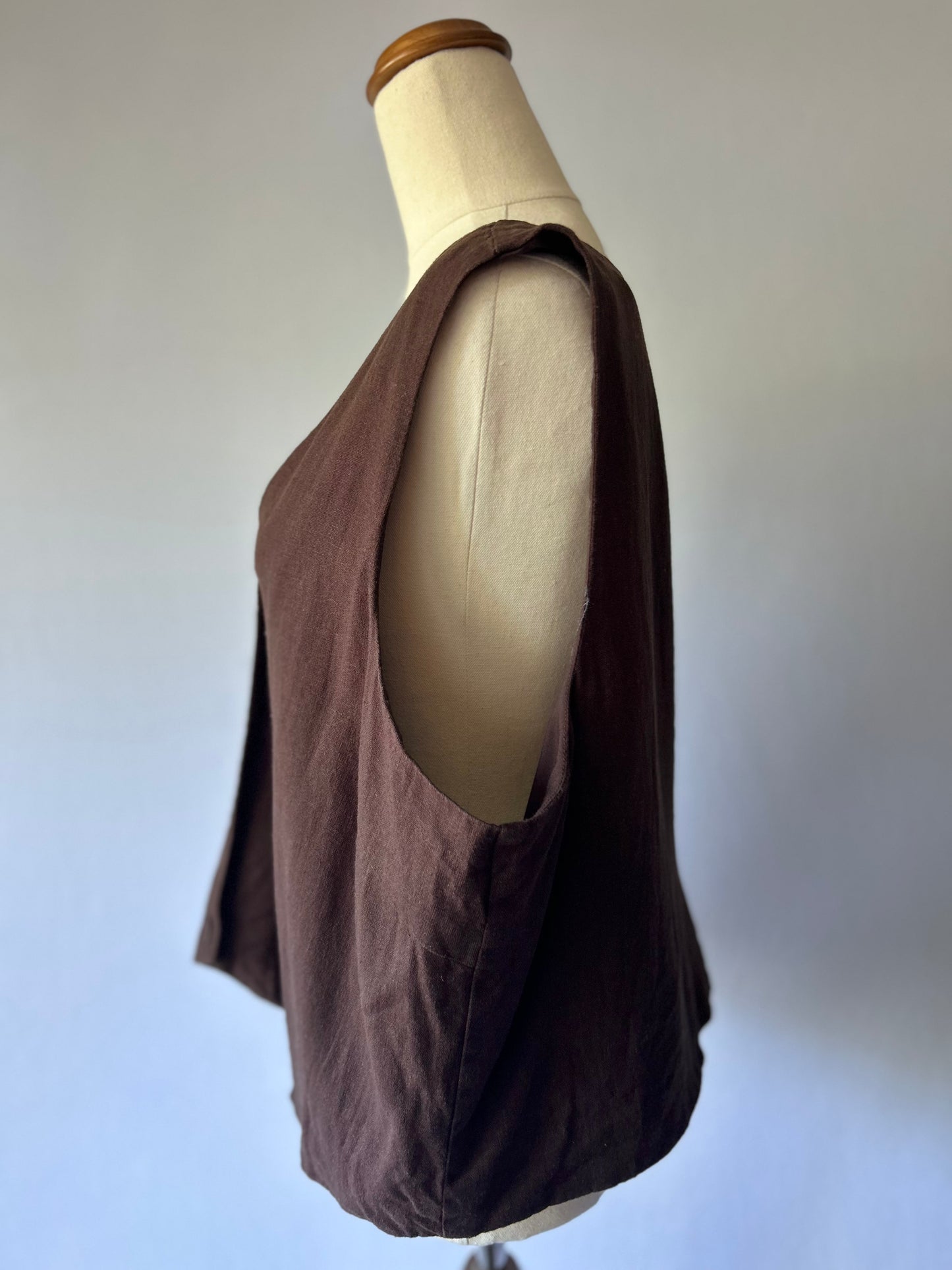 Brown Linen Blend Vest – Size L