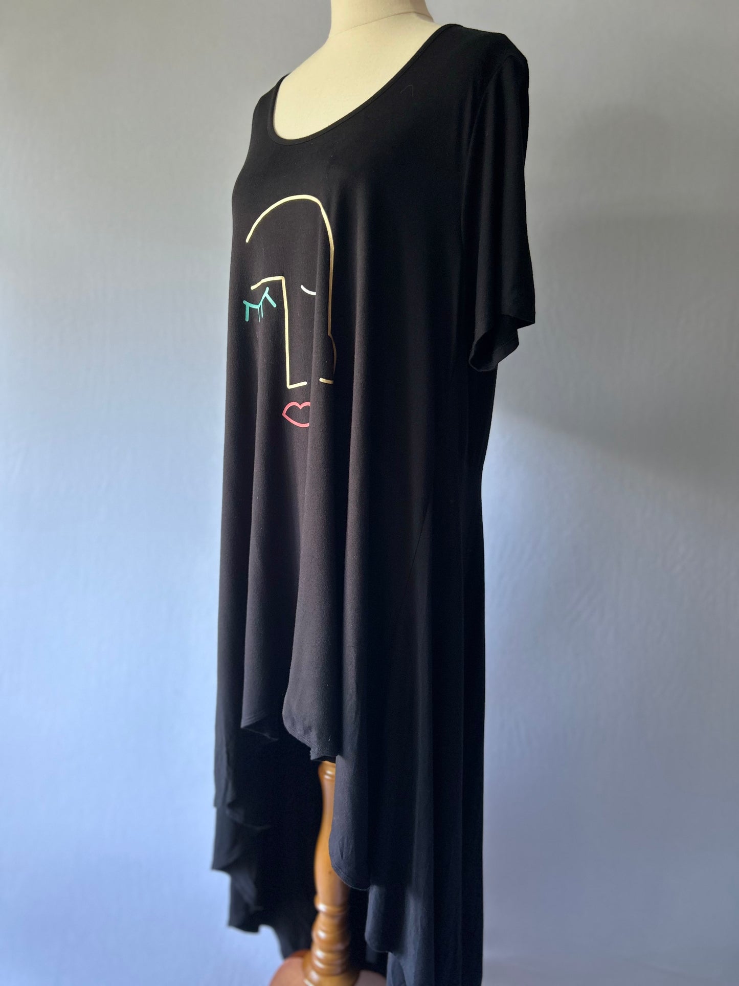 Black Bamboo Viscose Dress with Face Print – Size XS