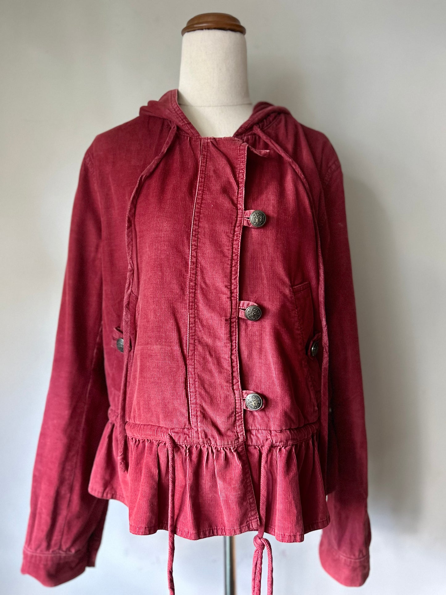 Corduroy Peplum Jacket Size M – Deep Red