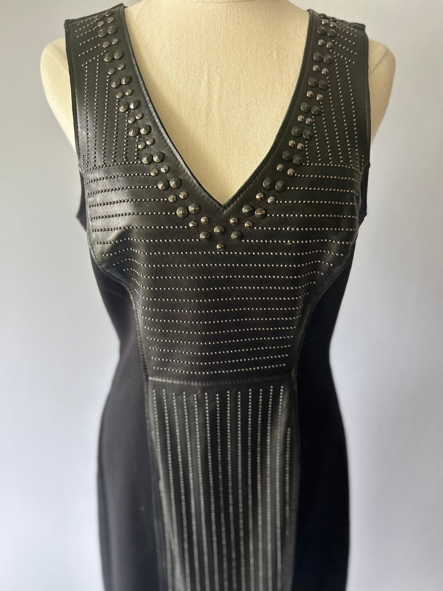 Graham & Spencer Faux-Leather & Studded Panel Dress – Size S