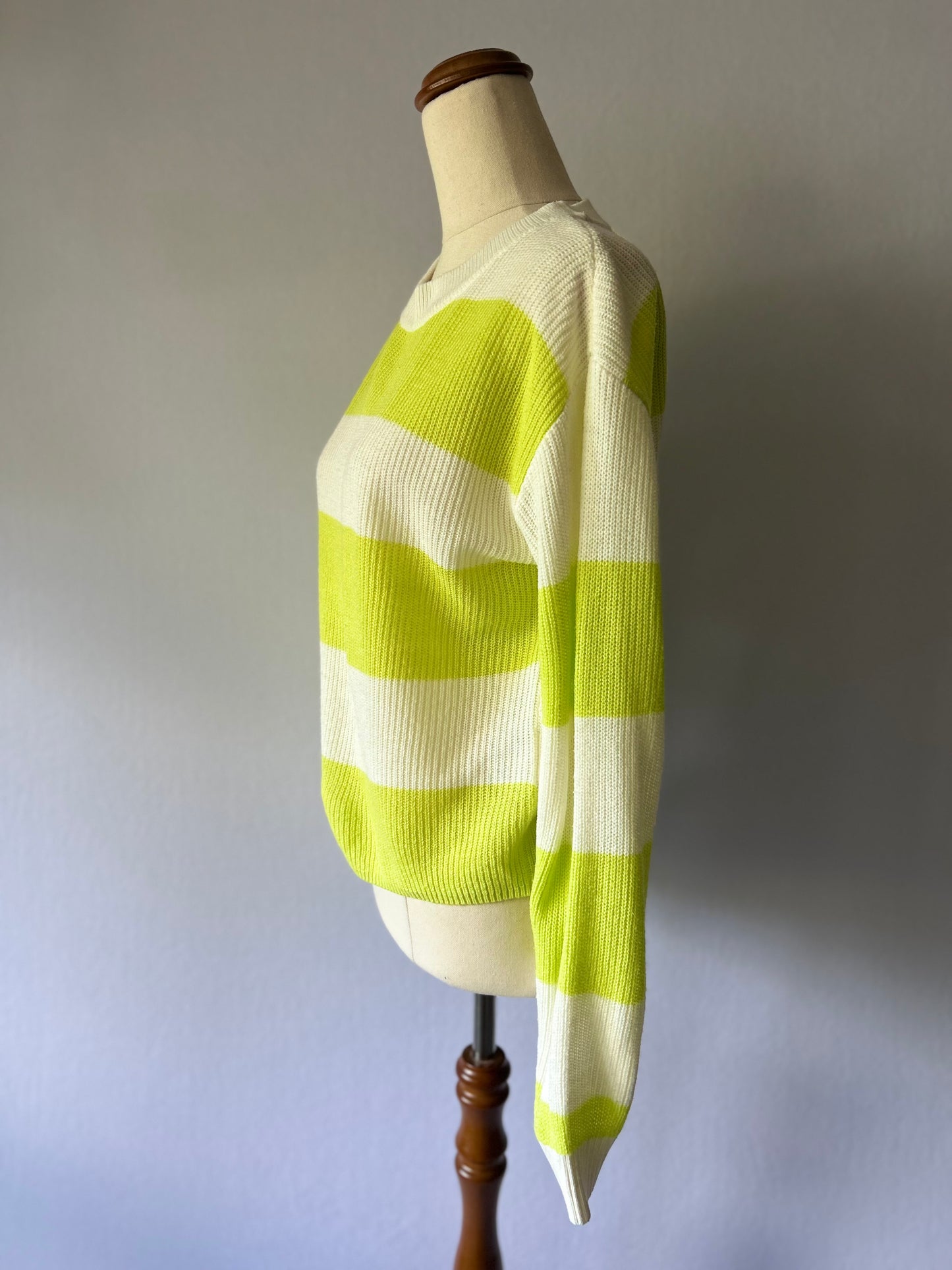 Lime & White Bold Stripe Knit Jumper - Size S