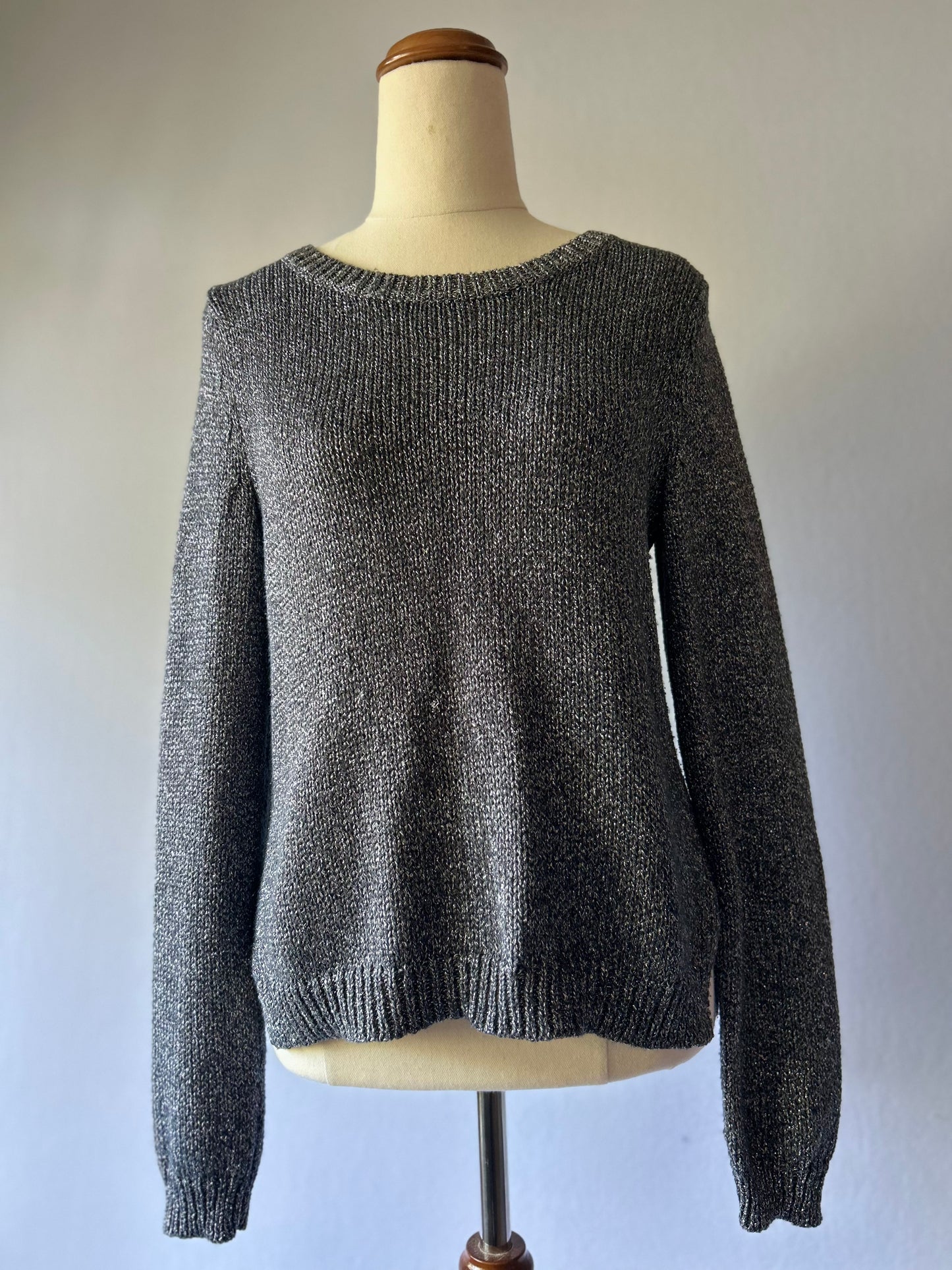 Metallic Shimmer Fine-Knit Jumper - Charcoal & Silver - Size EUR 34 / US 4 (NZ 6)