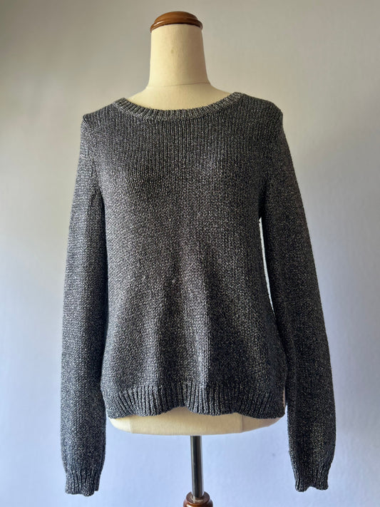 Metallic Shimmer Fine-Knit Jumper - Charcoal & Silver - Size EUR 34 / US 4 (NZ 6)