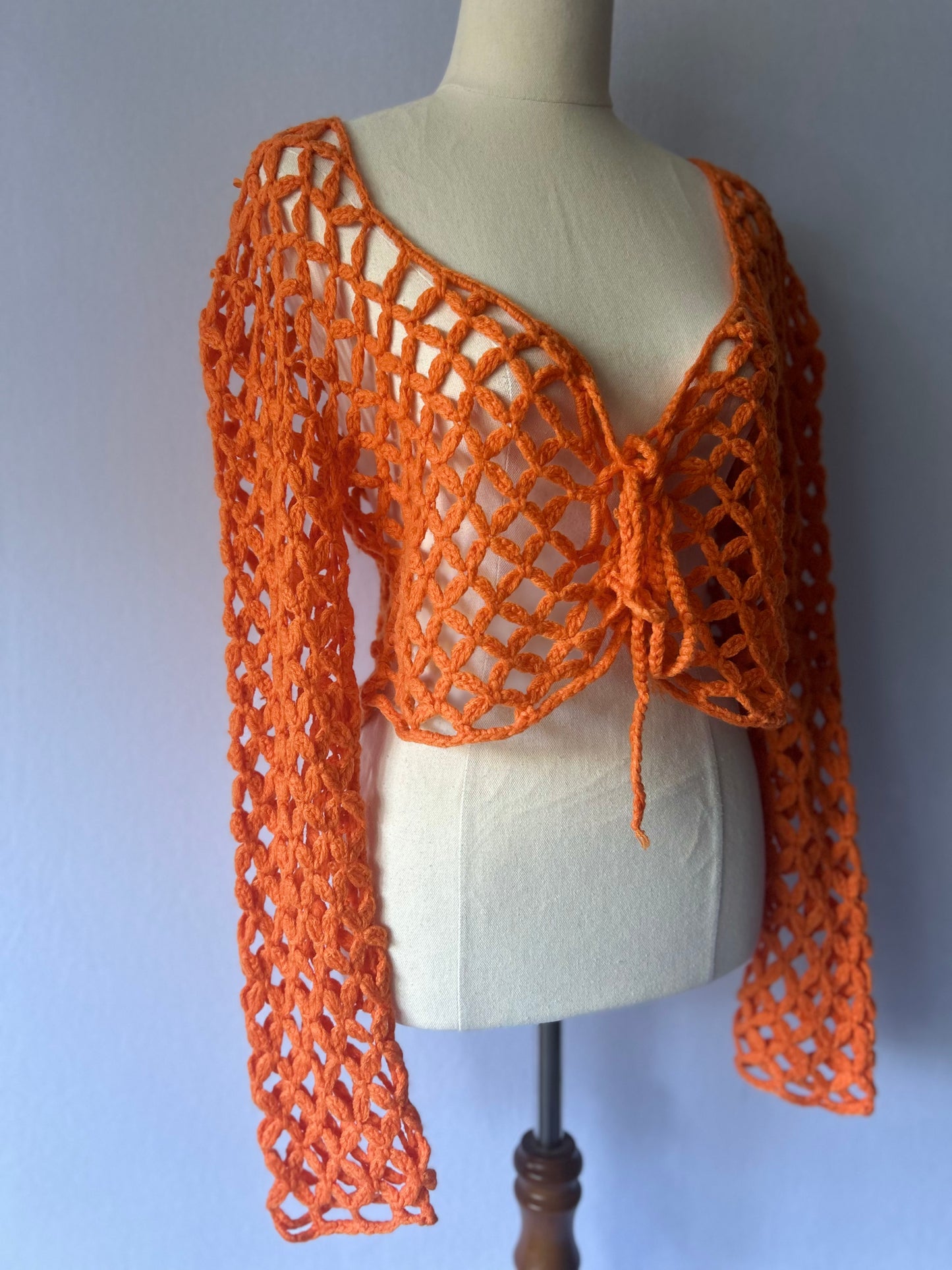 Pretty Little Thing Orange Crochet Knit Cropped Cardigan - Size L