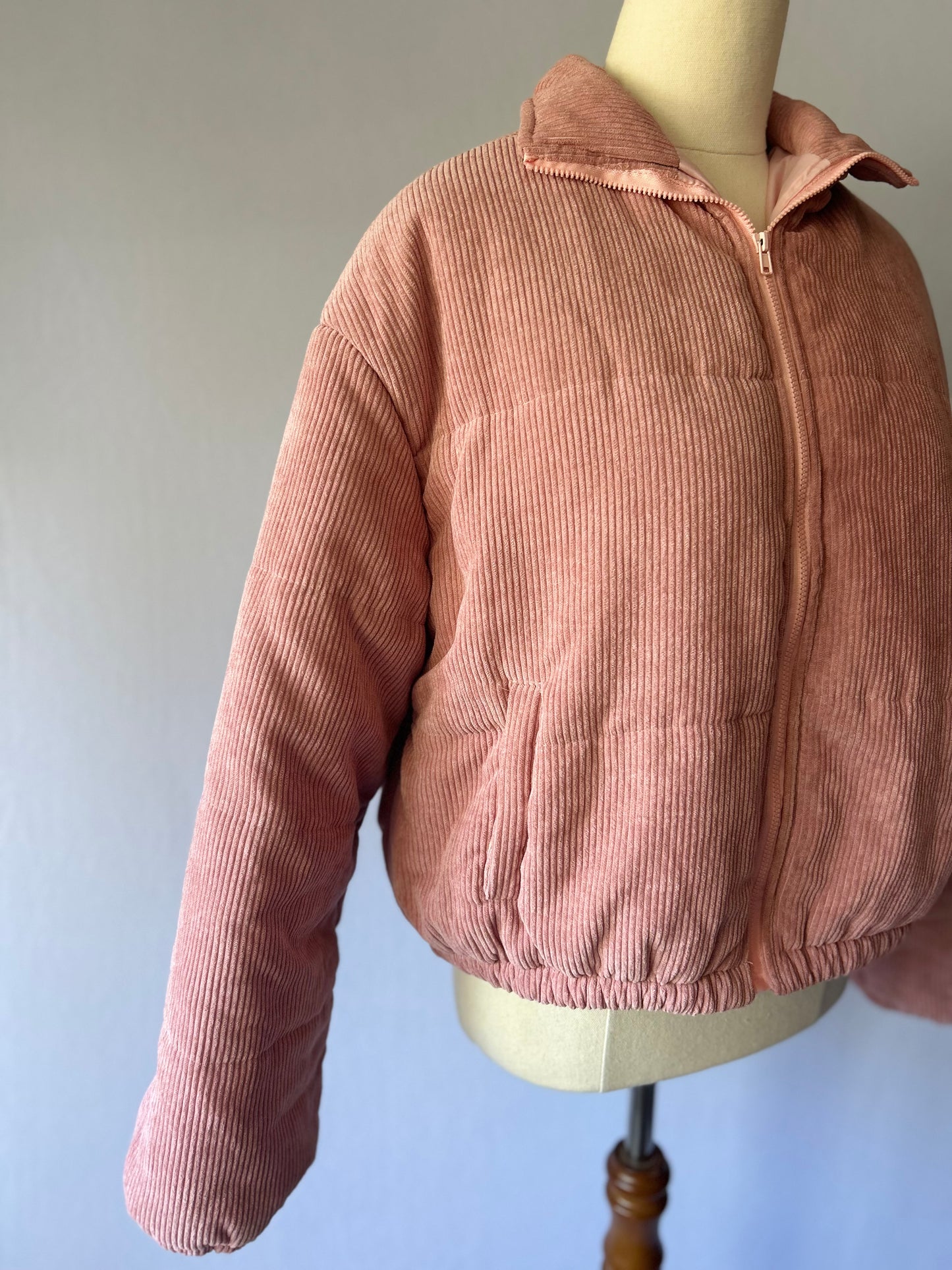 Dusty Rose Corduroy Quilted Puffer Jacket - Size S