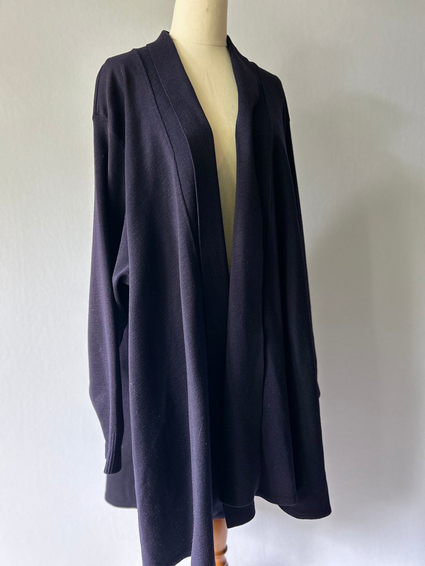 Vintage British Made 100% Pure Wool Longline Open Cardigan - Deep Navy - Size L