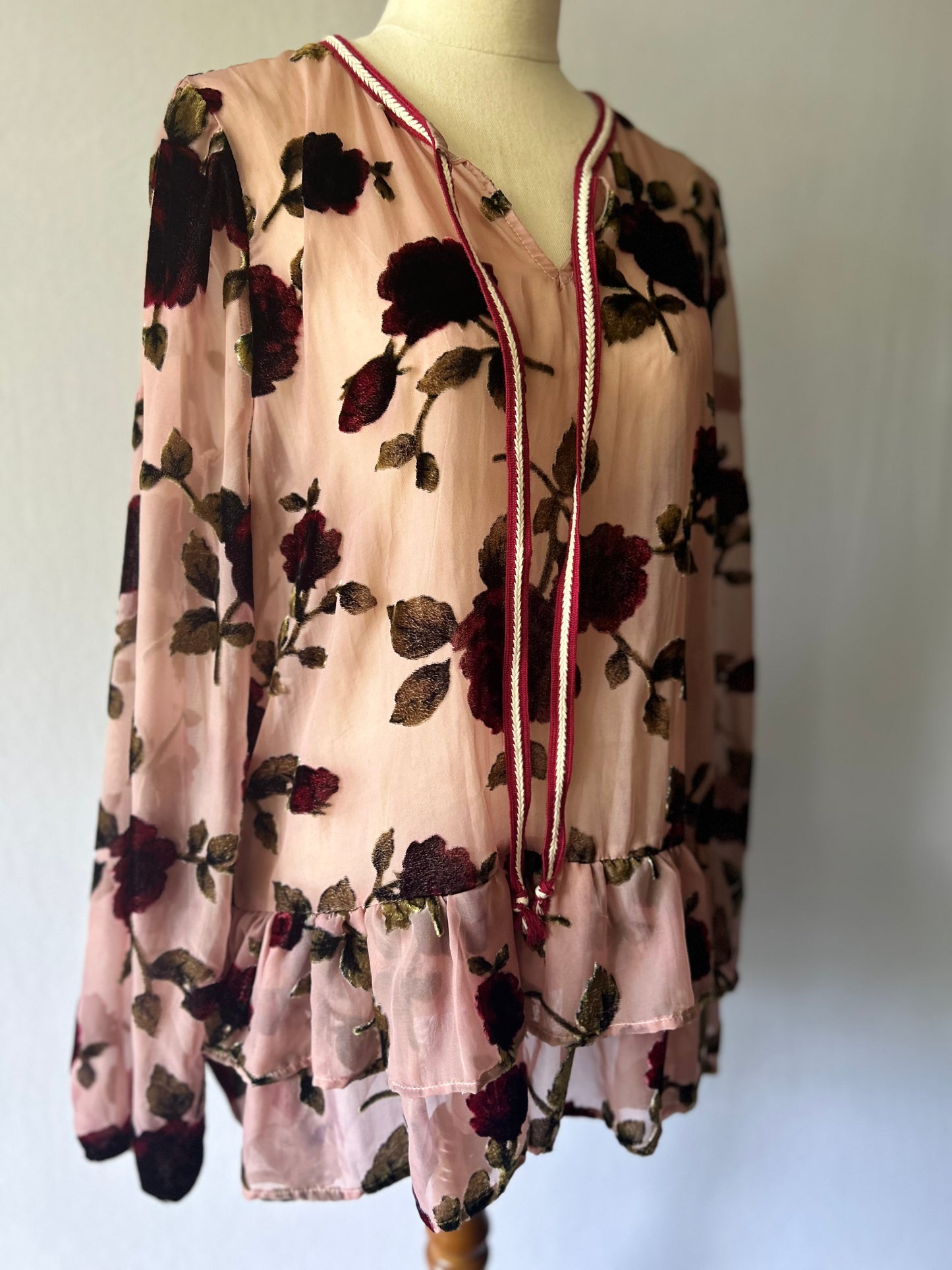Trelise Cooper Velvet-Rose Silk Blouse – Size Small