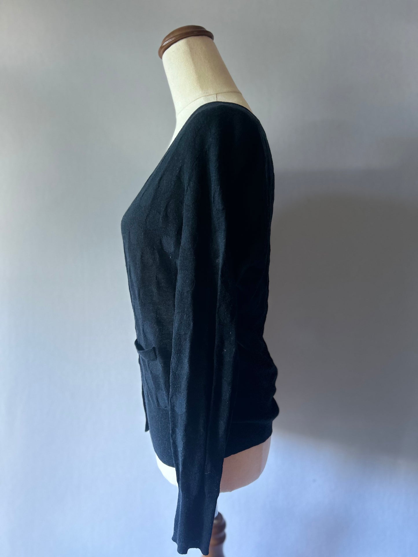Gorman Textured Tencel, Wool & Alpaca Blend V-Neck Cardigan - Classic Black - Size 8