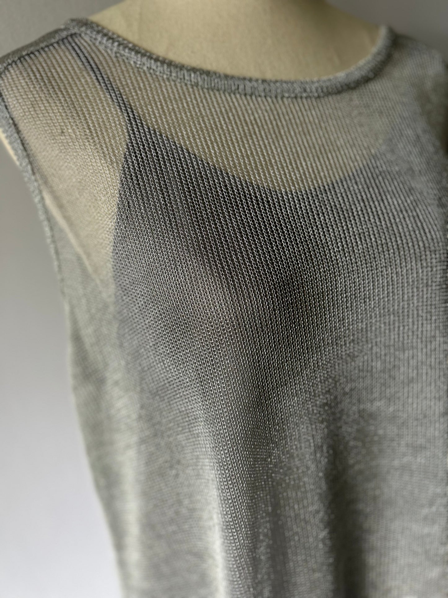 Storm Metallic Silver Sheer Mesh Tank Top - Size Small