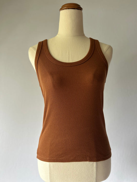ZARA Ribbed Racerback Tank Top - Mocha Brown