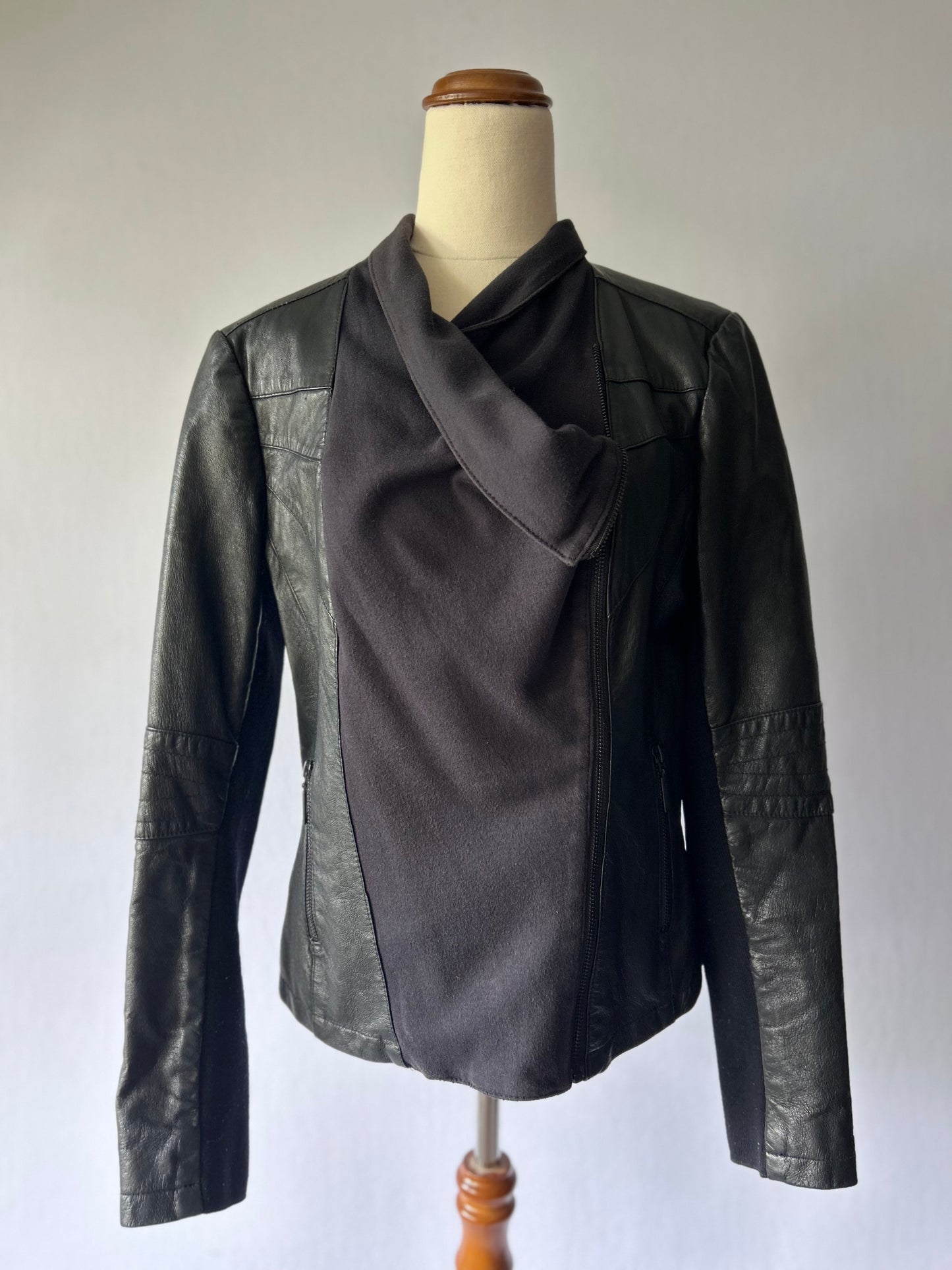 Just Jeans Mixed-Media Leather Waterfall Jacket – Size 12