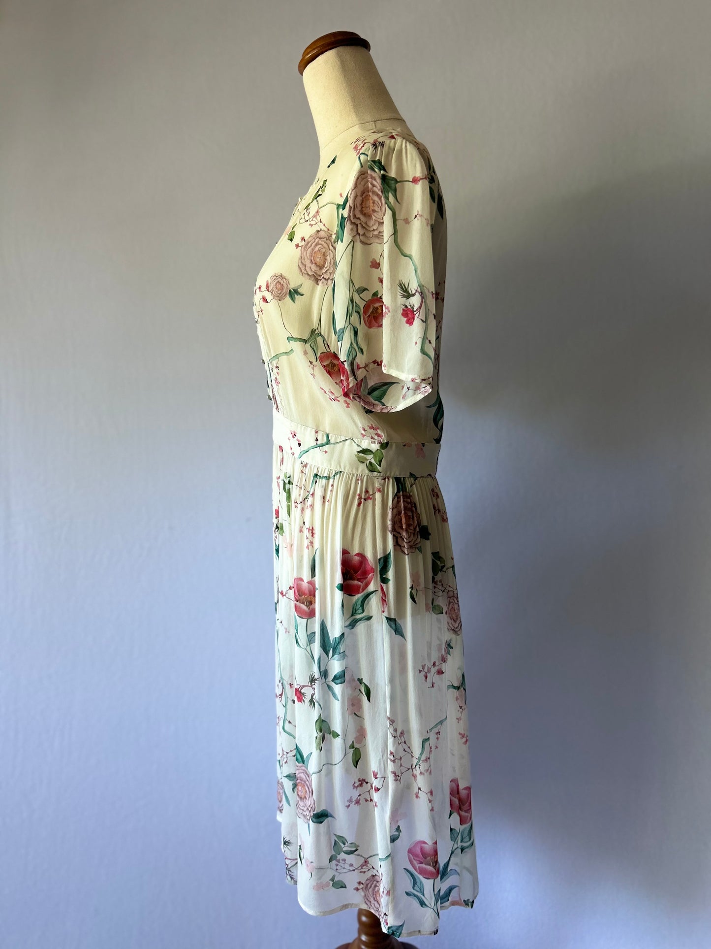 Romantic Silk Floral Tea Dress (Size Small)