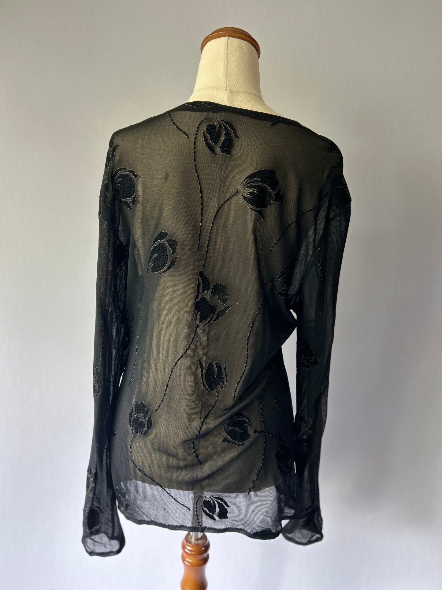 Floral Velvet Flocked Sheer Mesh Top – Size L