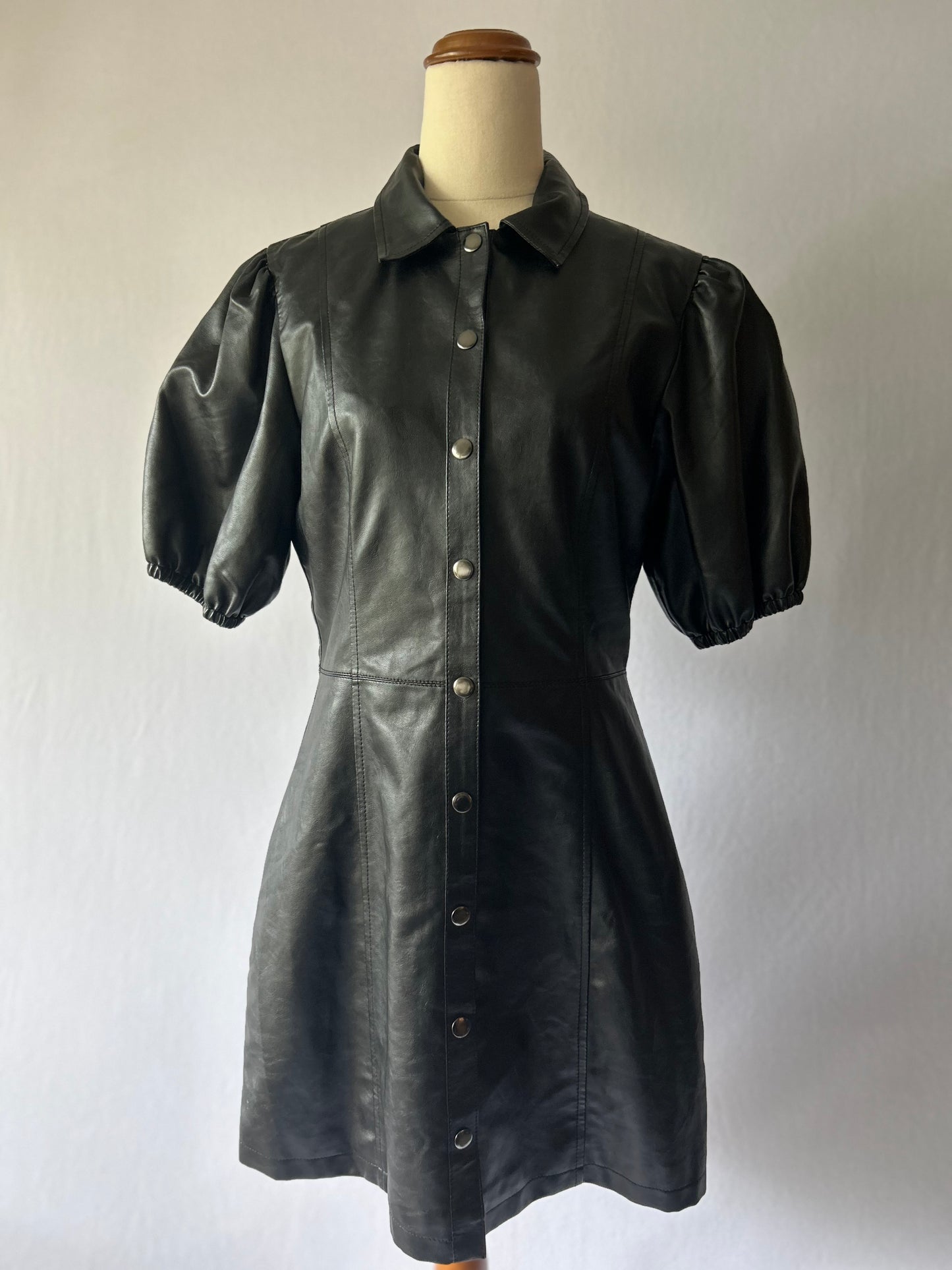 80s Style Black Faux Leather Dress – Size 10