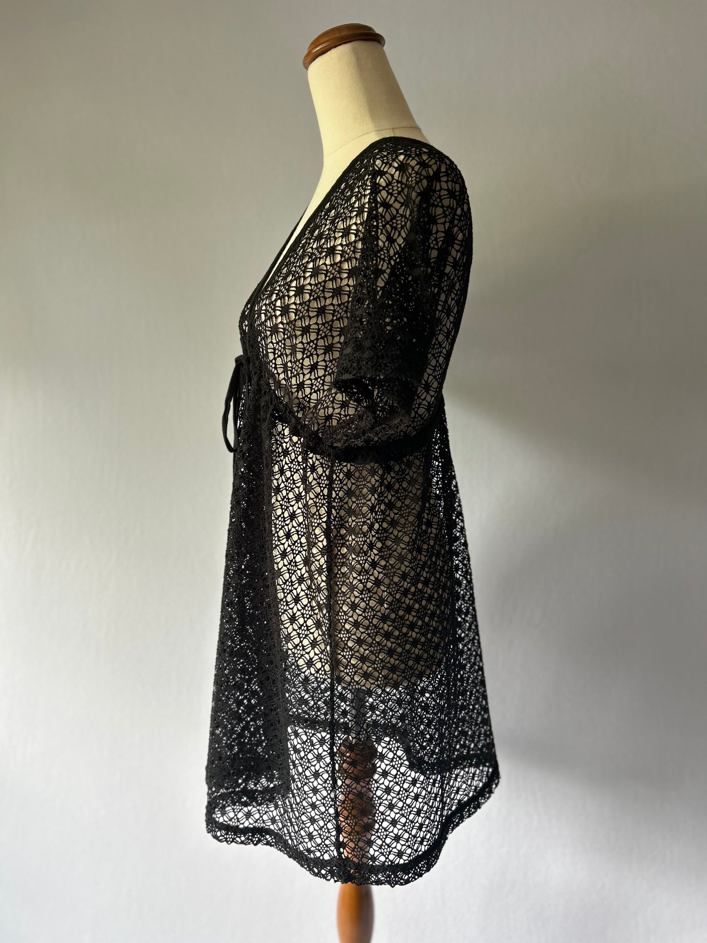 Black Crochet Lace Kaftan, size M