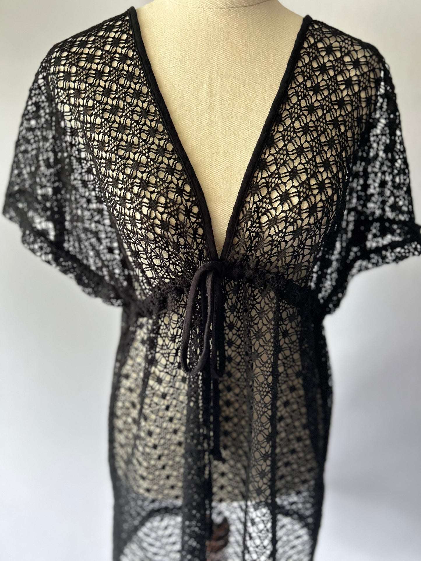 Black Crochet Lace Kaftan, size M