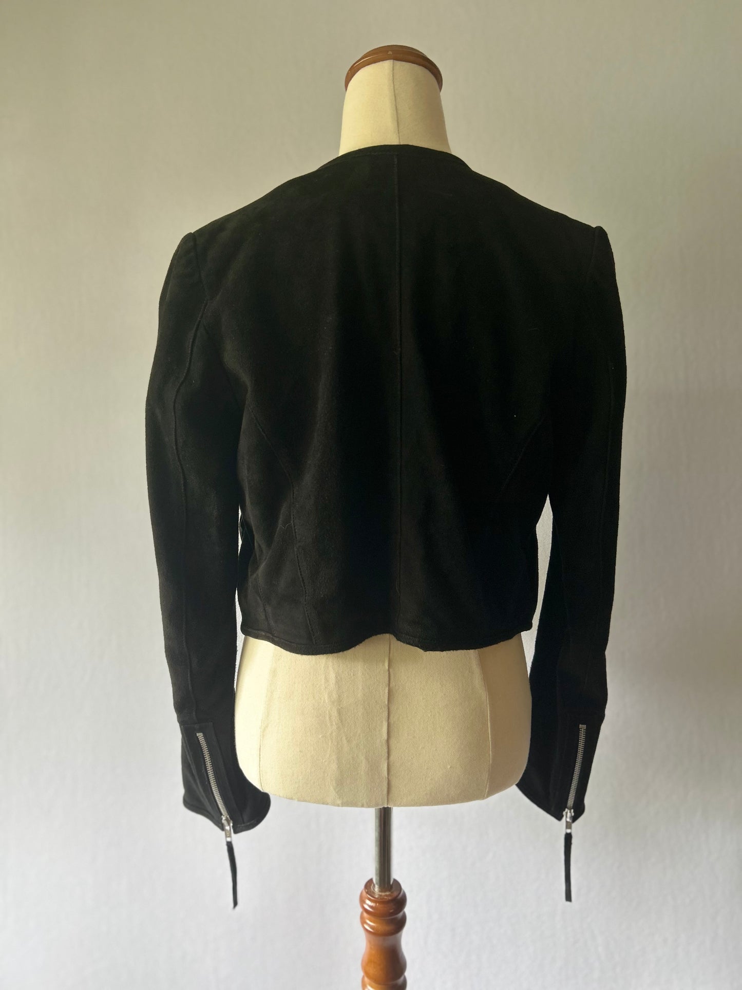 White Suede Asymmetric Black Leather Moto Jacket – Size 10