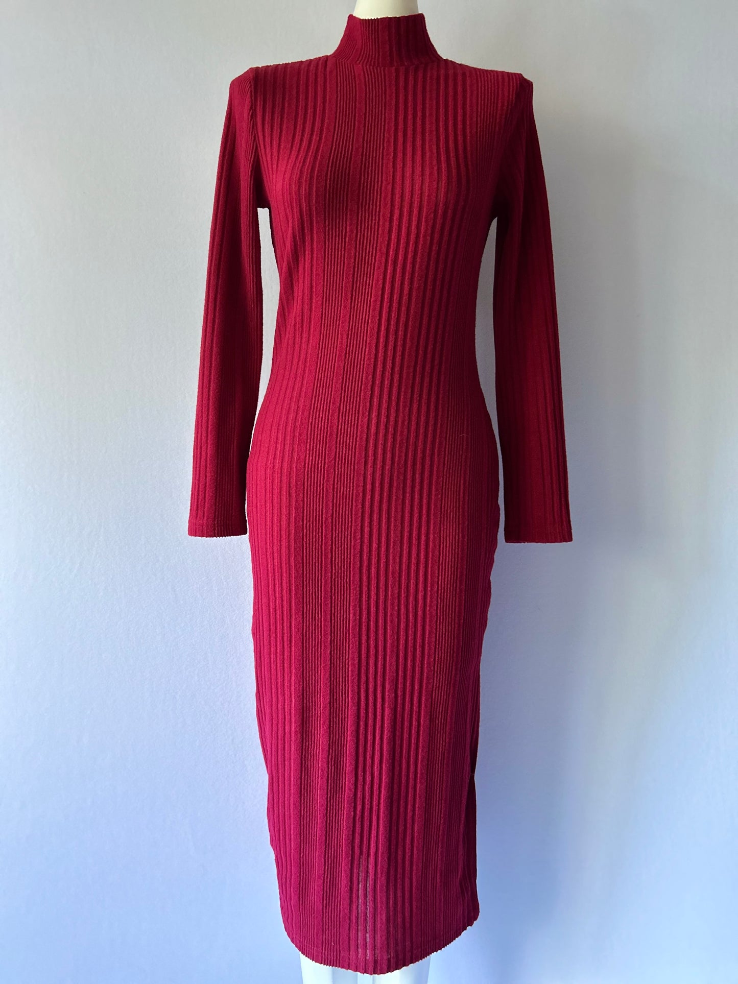 Red Ribbed Midi Dress - Size M