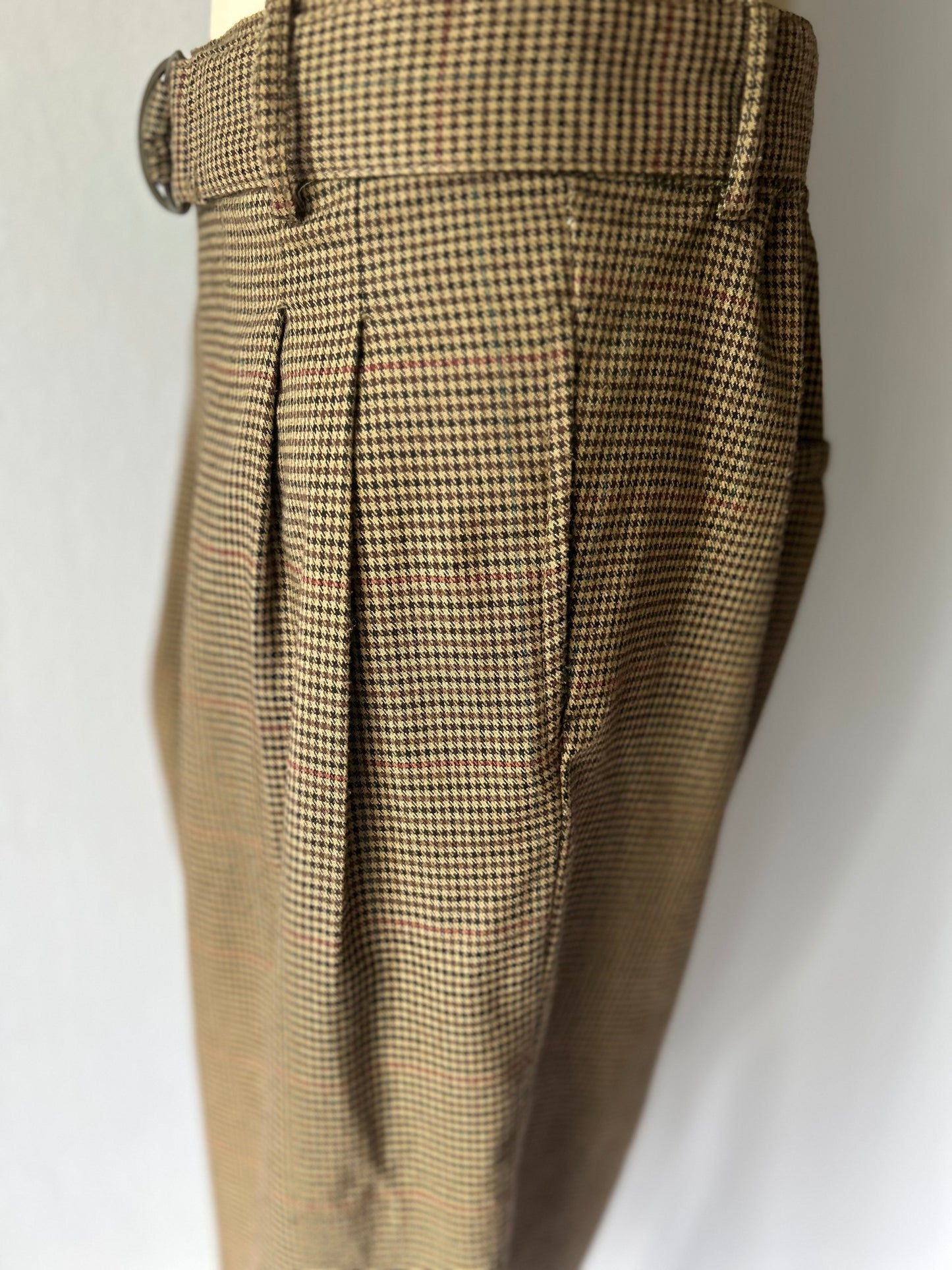 Brown Gingham Check Wide-Leg Belted Trousers - Size M
