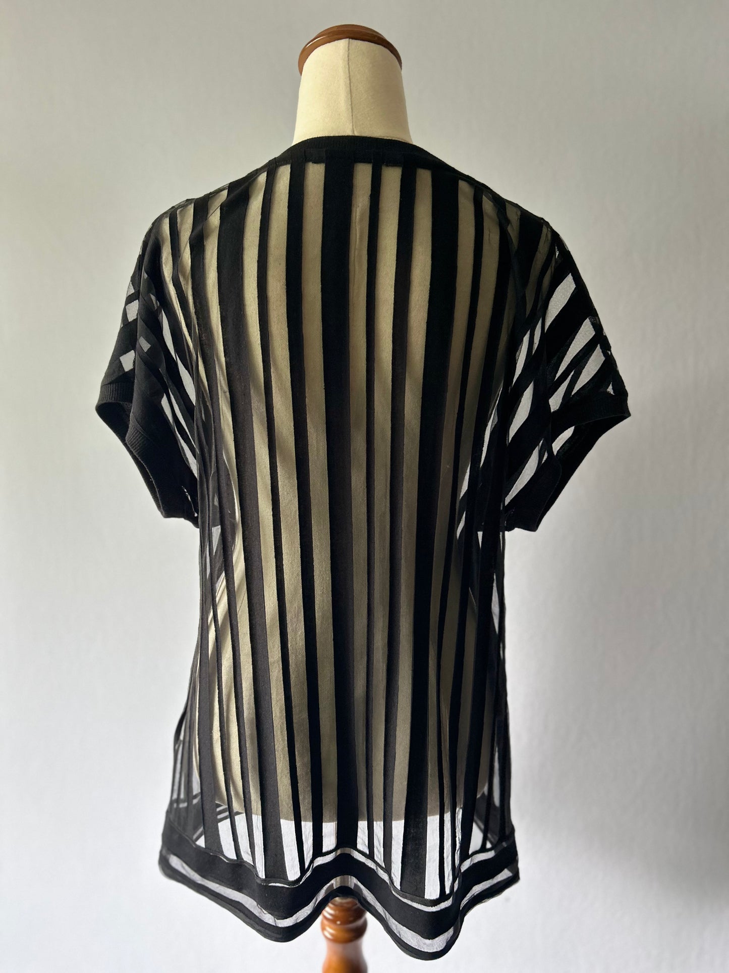 Graphic Sheer Shadow-Stripe Boxy Tunica Top - Black - Size L