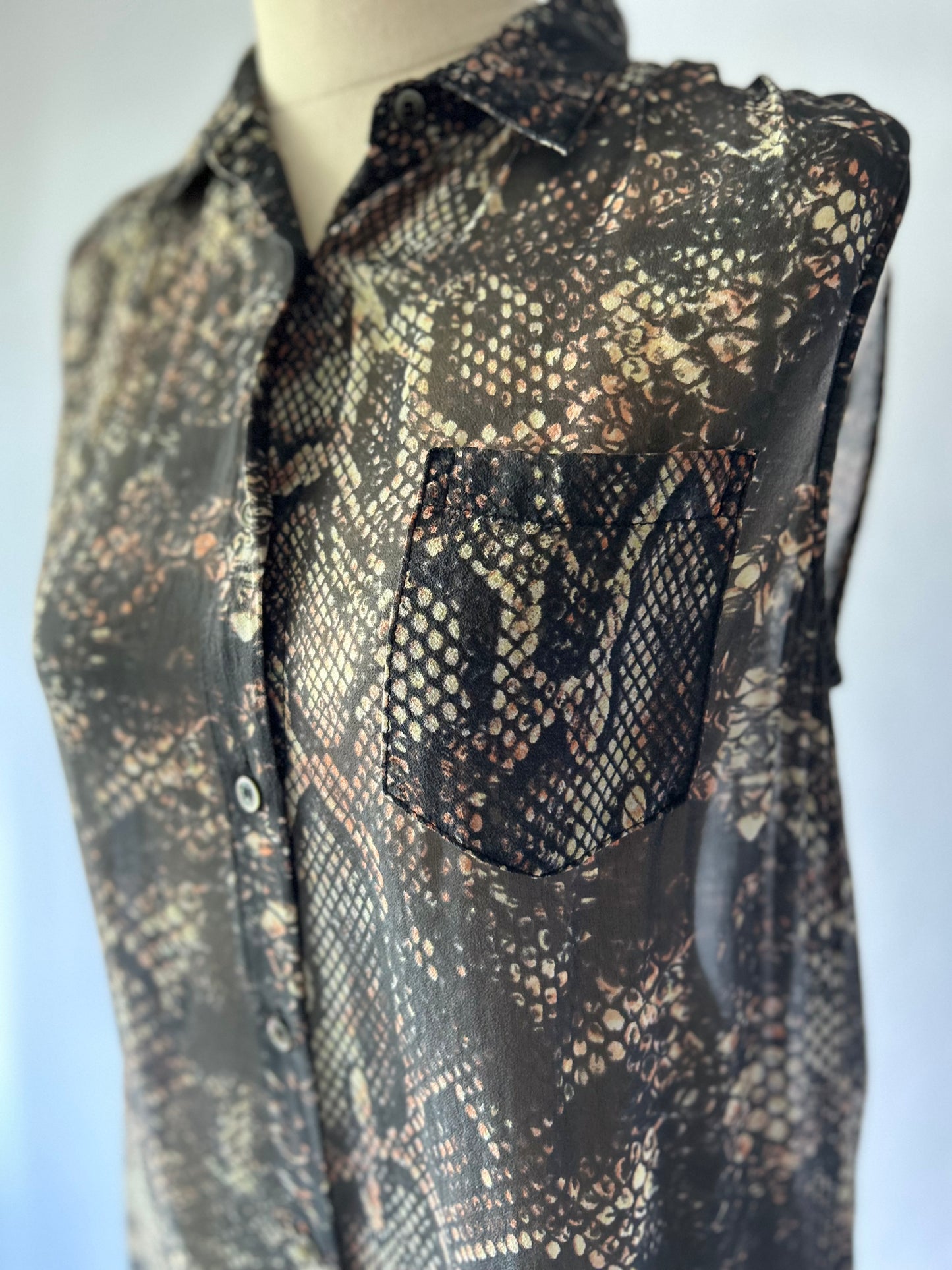 Storm Silk Snake Print Sleeveless Shirt Dress – Size Small