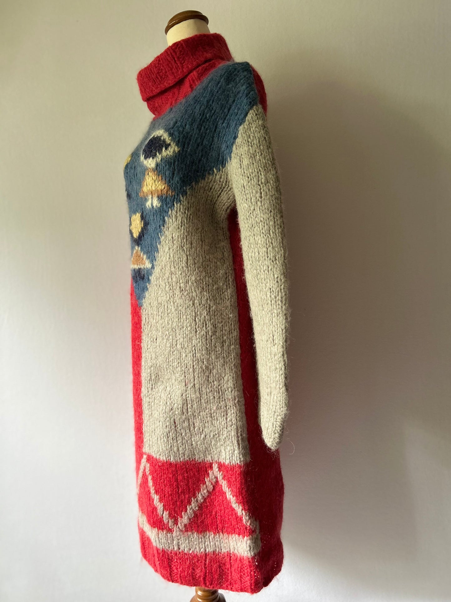 Artisanal Hand-Knit Geometric Wool Dress – Size L