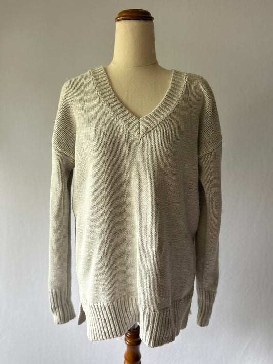 Rusty Off-White V-Neck Oversized Cotton Knit Jumper - Size 8
